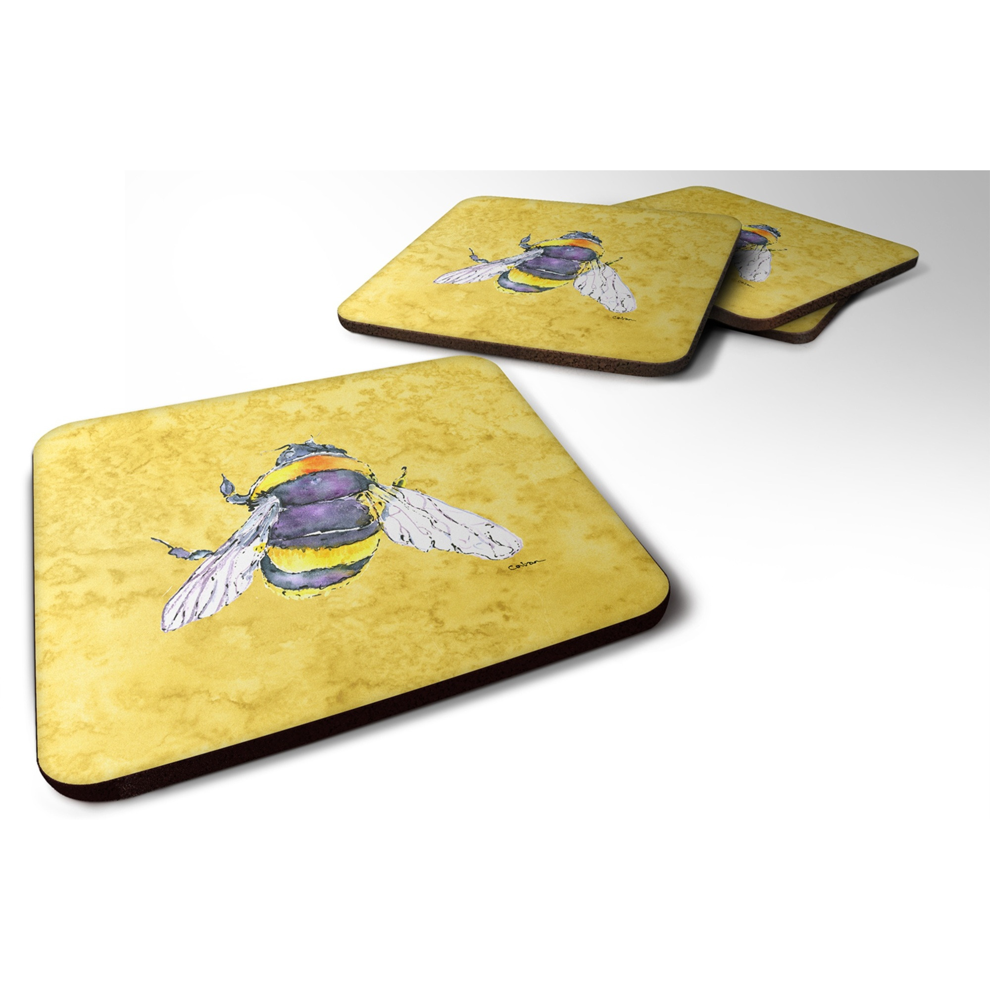 &quotCaroline's Treasures 8852FC Bee on Yellow Foam Coasters (Set of 4), 3.5"" H x 3.5"" W, Multicolor"