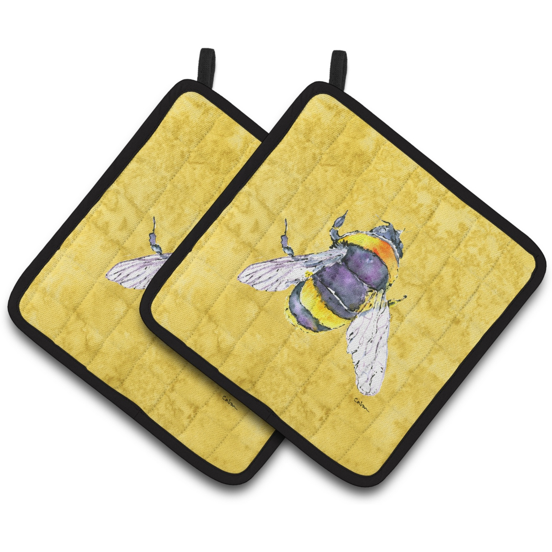 &quotCaroline's Treasures Bee On Yellow Pair of Pot Holders 8852PTHD, 7.5HX7.5W, Multicolor"
