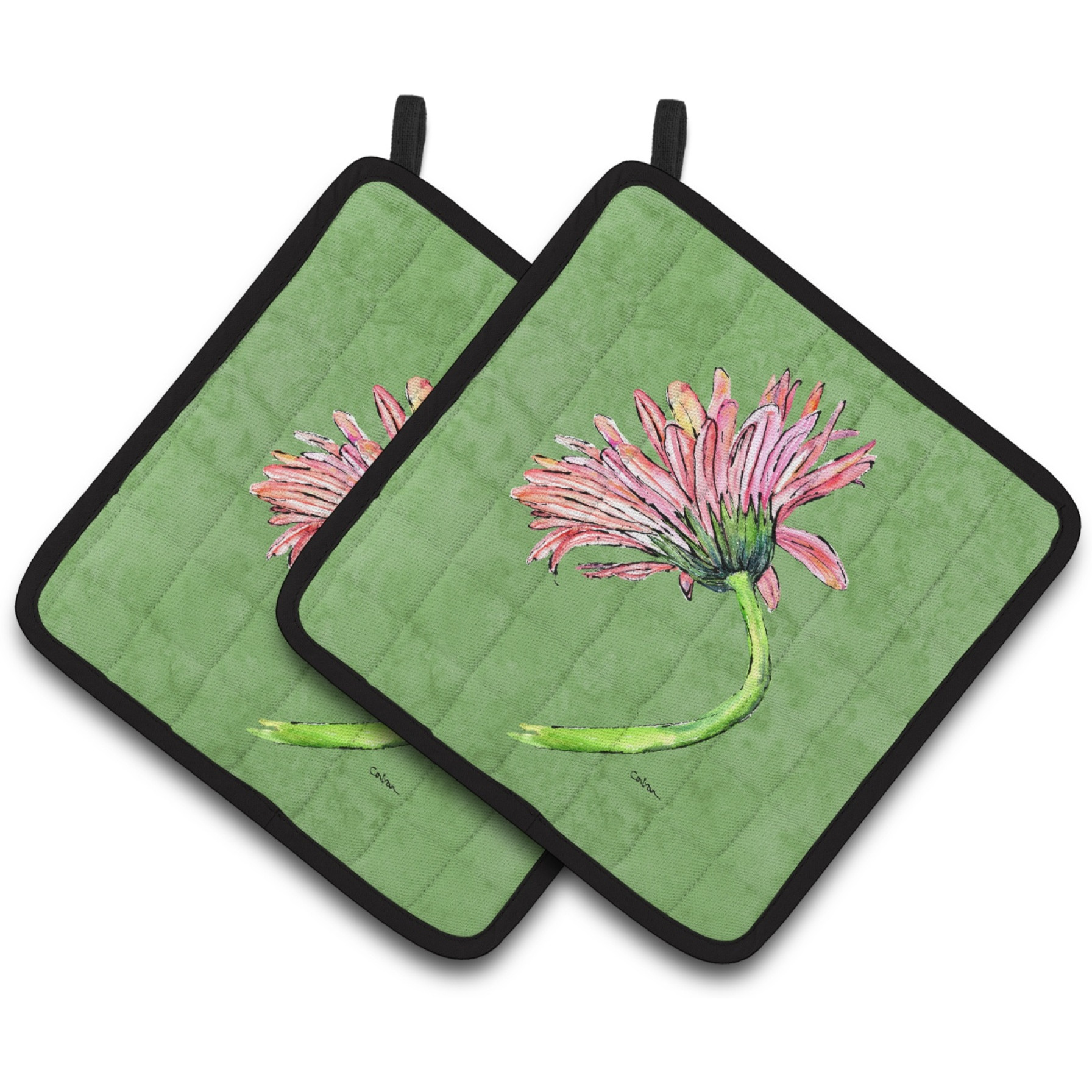 &quotCaroline's Treasures Gerber Daisy Pink Pair of Pot Holders 8853PTHD, 7.5HX7.5W, Multicolor"