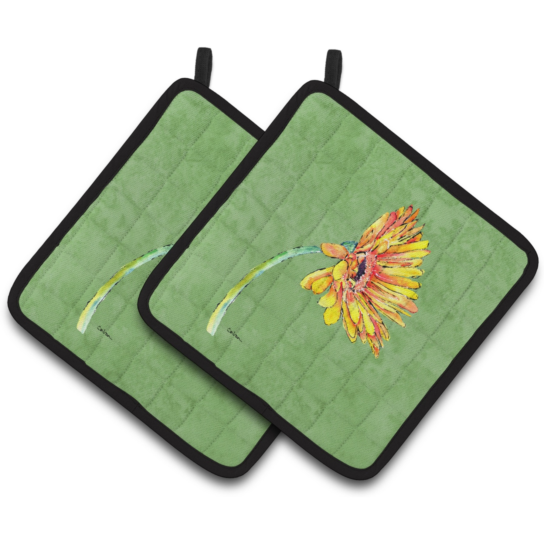 &quotCaroline's Treasures Gerber Daisy Orange Pair of Pot Holders 8854PTHD, 7.5HX7.5W, Multicolor"