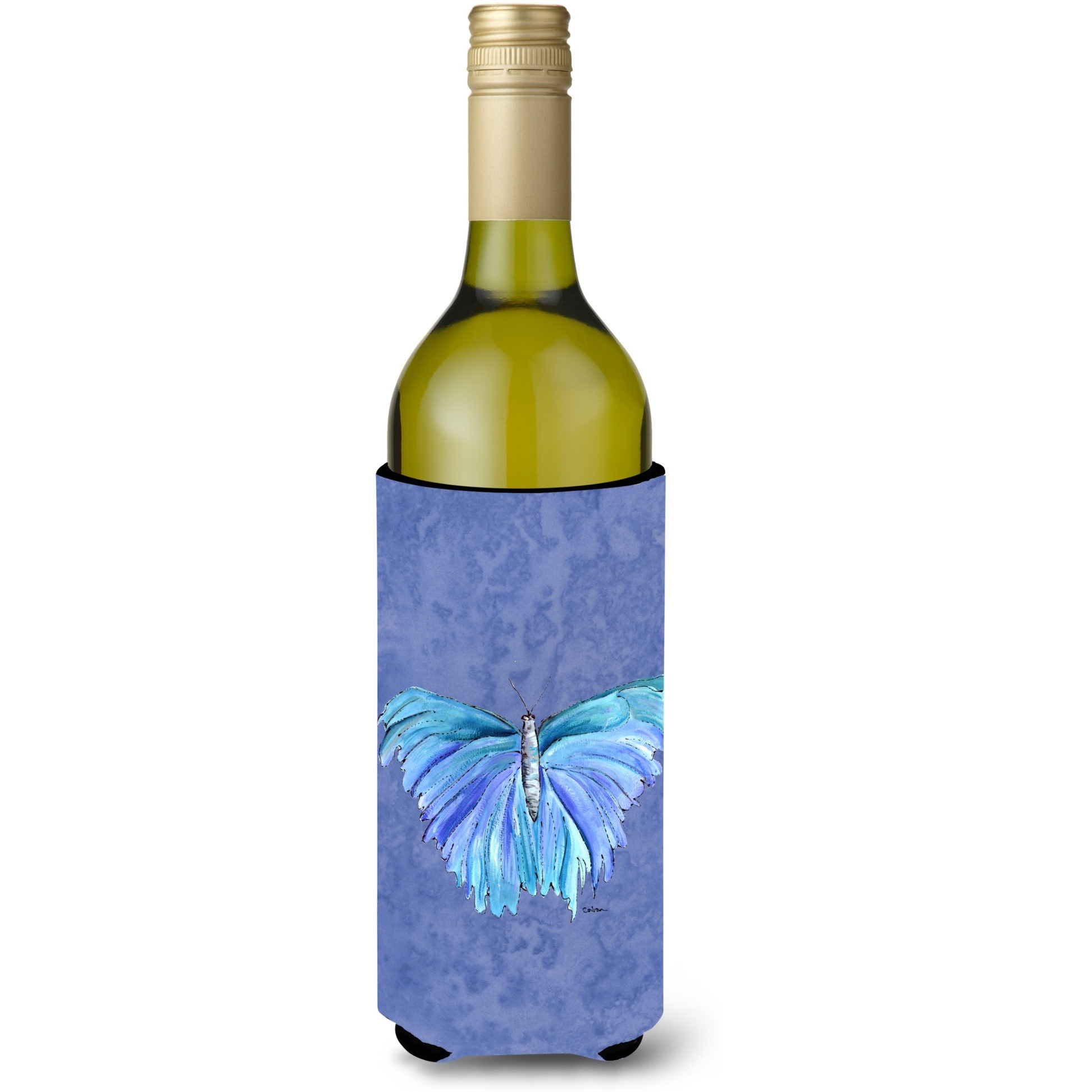 Butterfly on Slate Blue Wine Bottle Beverage Insulator Beverage Insulator Hugger