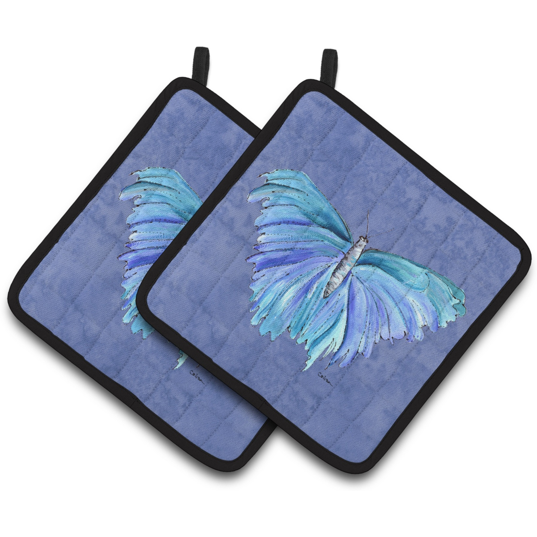 &quotCaroline's Treasures Butterfly On Slate Blue Pair of Pot Holders 8855PTHD, 7.5HX7.5W, Multicolor"