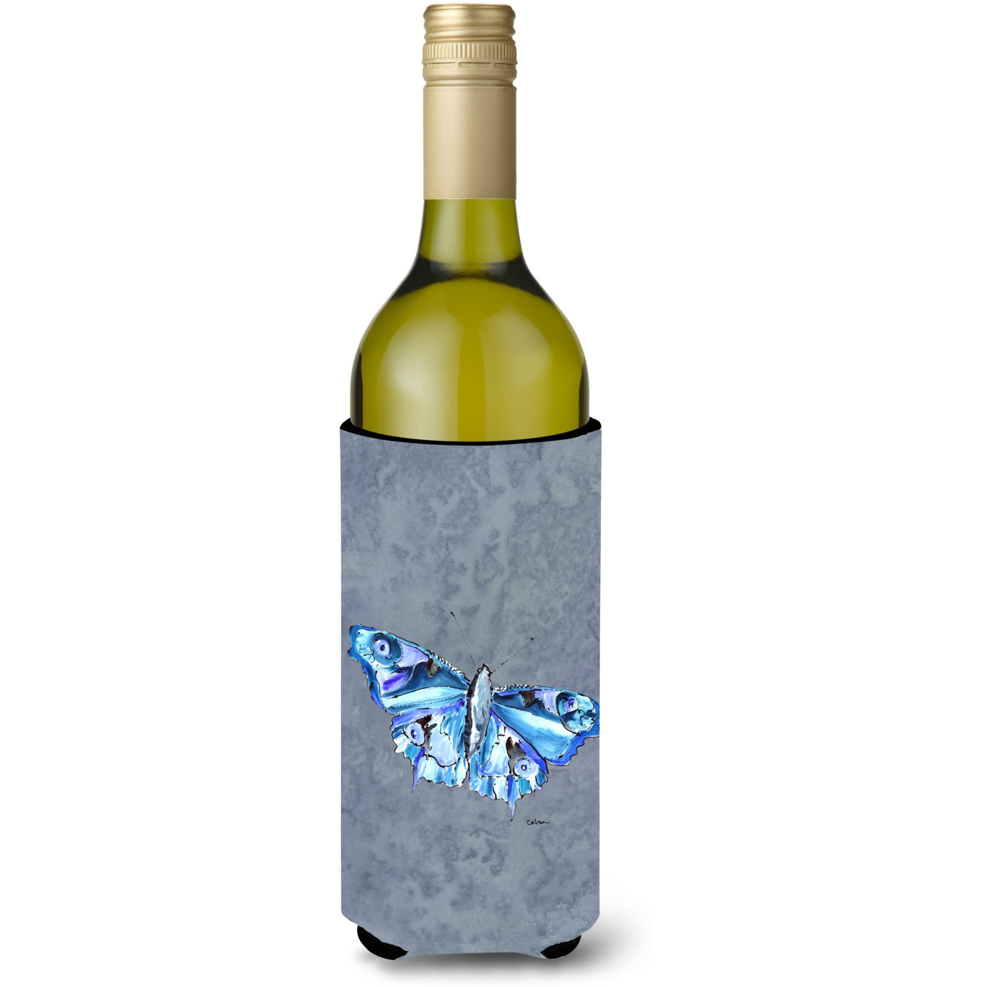 Butterfly on Gray Wine Bottle Beverage Insulator Beverage Insulator Hugger