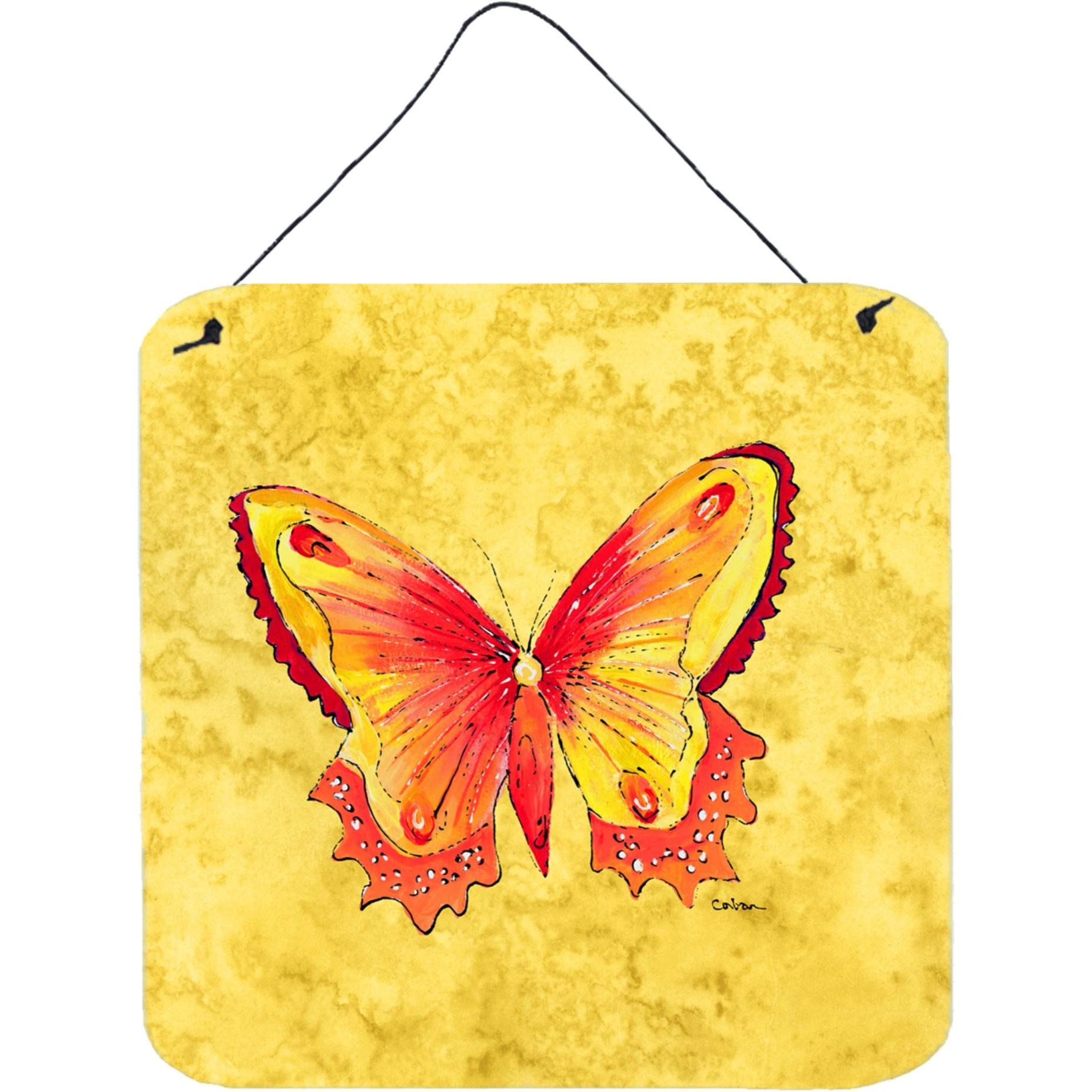 &quotCaroline's Treasures Butterfly on Yellow Aluminum Metal Wall or Door Hanging Prints, 6 x 6"", Multicolor"