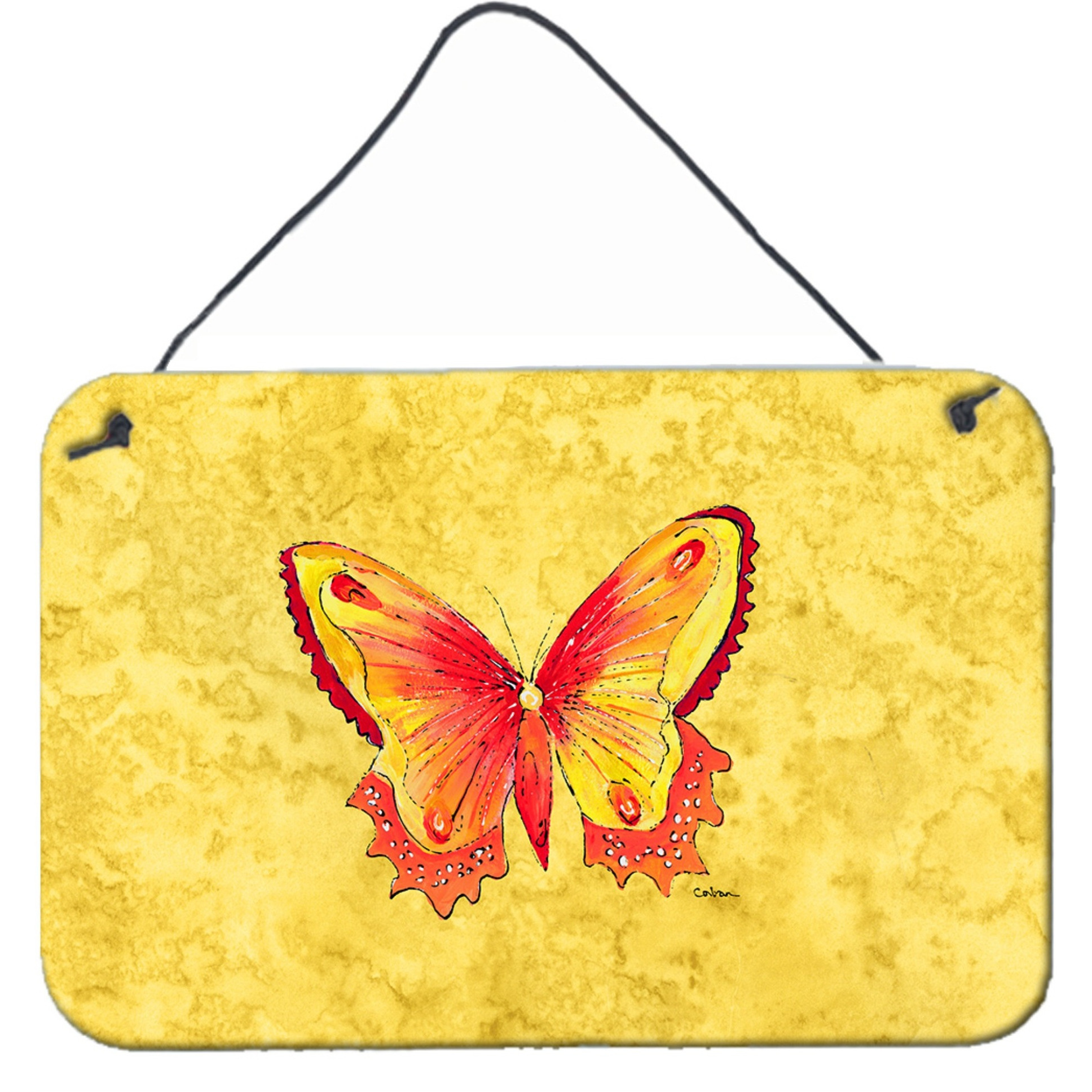 &quotCaroline's Treasures Butterfly on Yellow Aluminum Metal Wall or Door Hanging Prints, 8 x 12"", Multicolor"