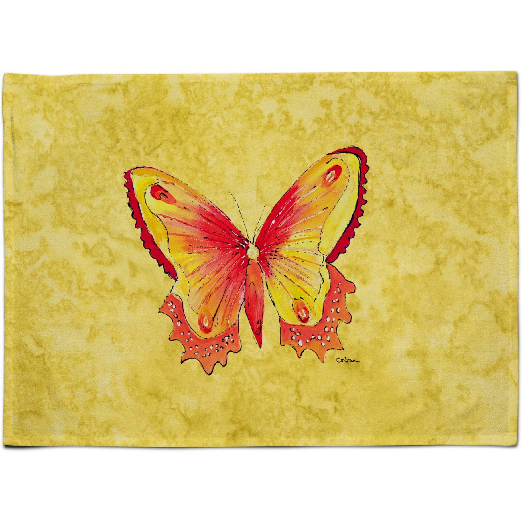 &quotCaroline's Treasures 8857PLMT Butterfly On Yellow Fabric Placemat, Multicolor"
