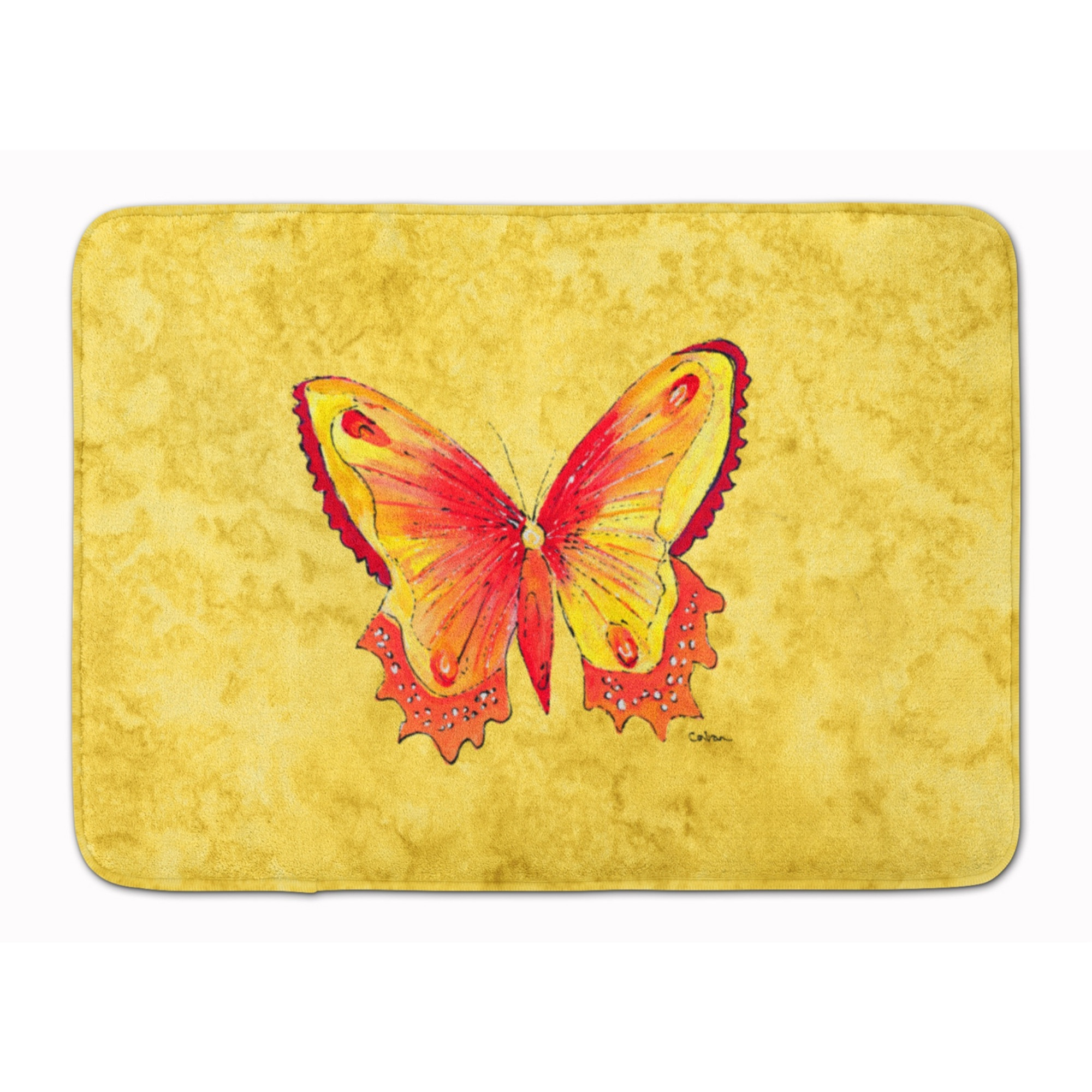 &quotCaroline's Treasures Butterfly on Yellow Floor Mat, 19"" x 27"", Multicolor"
