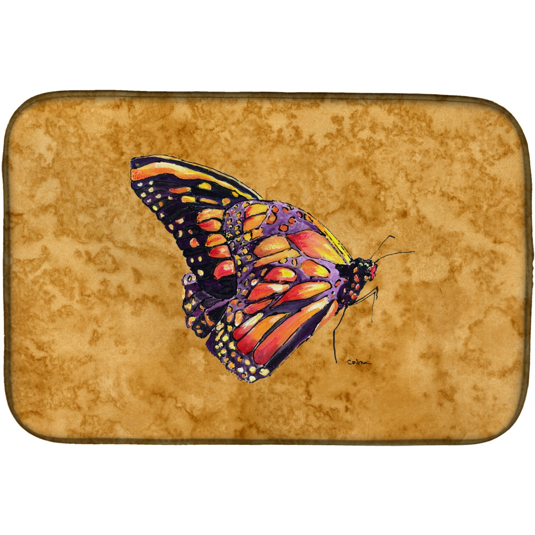 &quotCaroline's Treasures Butterfly On Gold Dish Drying Mat, 14"" x 21"", Multicolor"