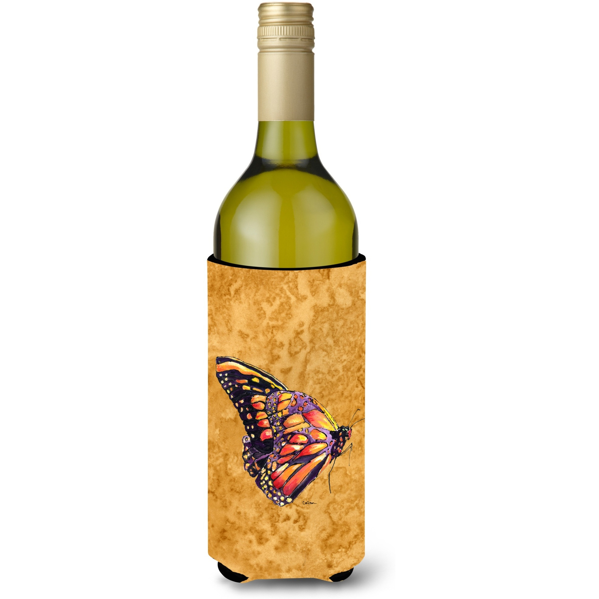 Butterfly on Gold Wine Bottle Beverage Insulator Beverage Insulator Hugger
