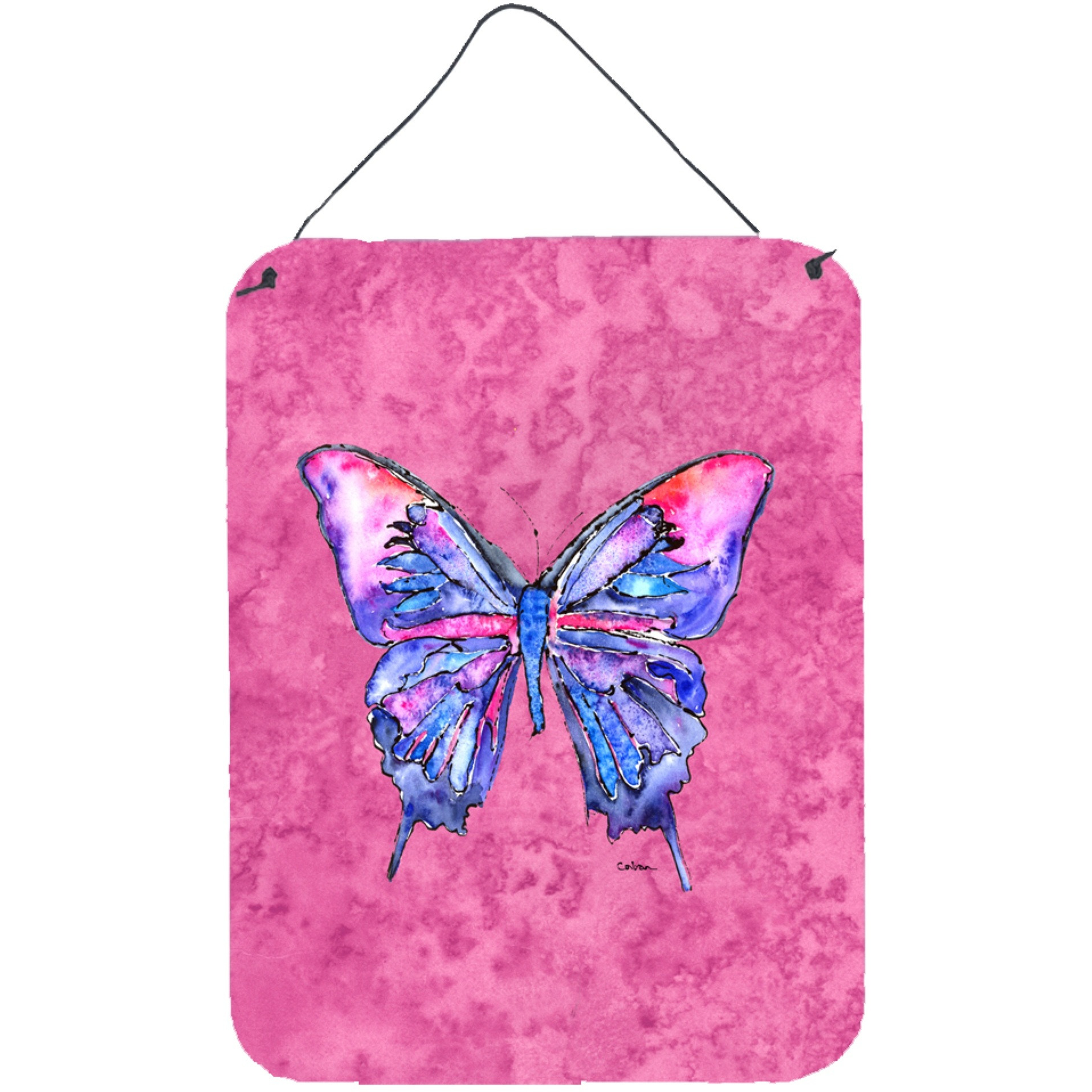 &quotCaroline's Treasures Butterfly on Pink Aluminium Metal Wall or Door Hanging Prints, 16"" x 12"", Multicolor"
