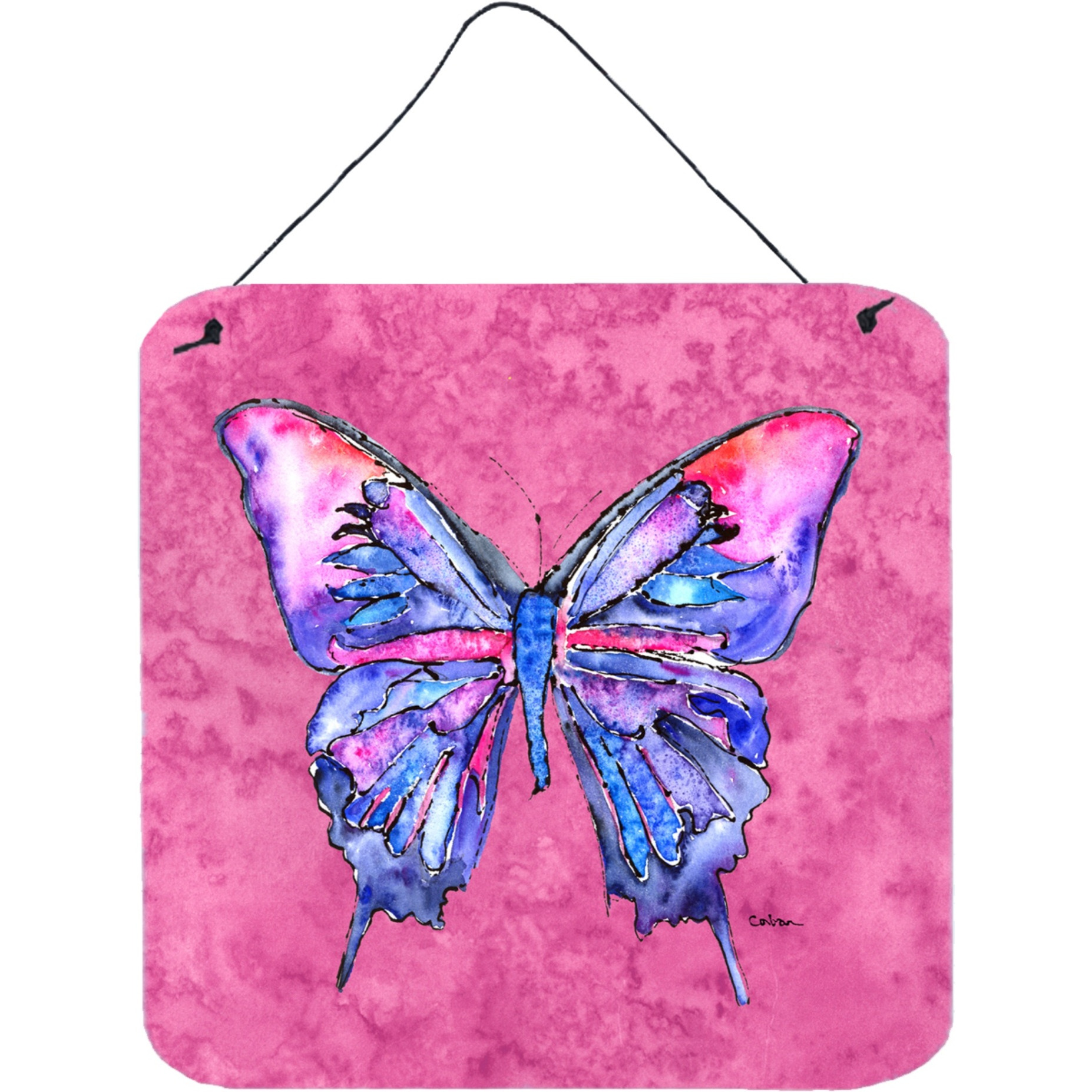 &quotCaroline's Treasures Butterfly on Pink Aluminum Metal Wall or Door Hanging Prints, 6 x 6"", Multicolor"