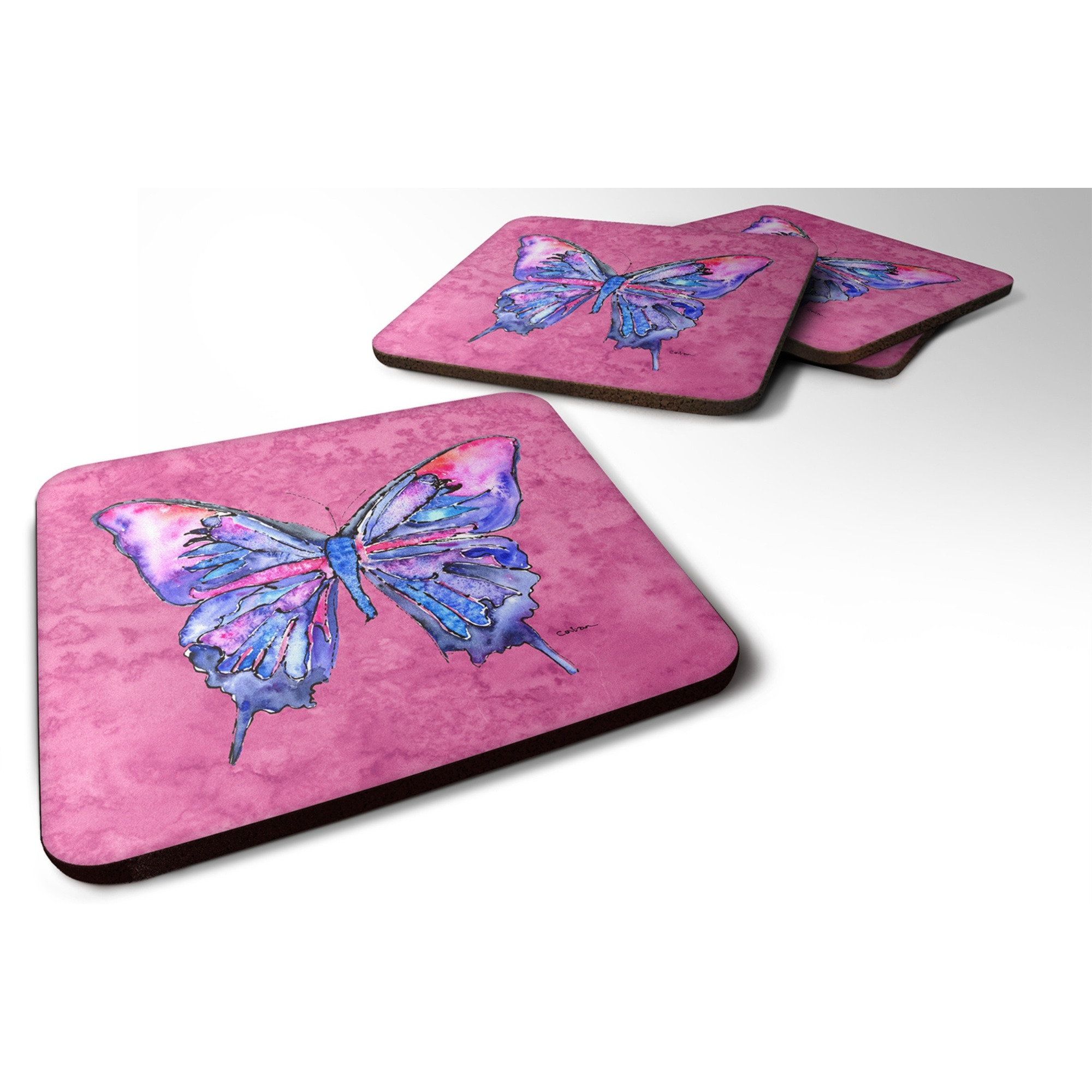 &quotCaroline's Treasures 8859FC Butterfly on Pink Foam Coasters (Set of 4), 3.5"" H x 3.5"" W, Multicolor"