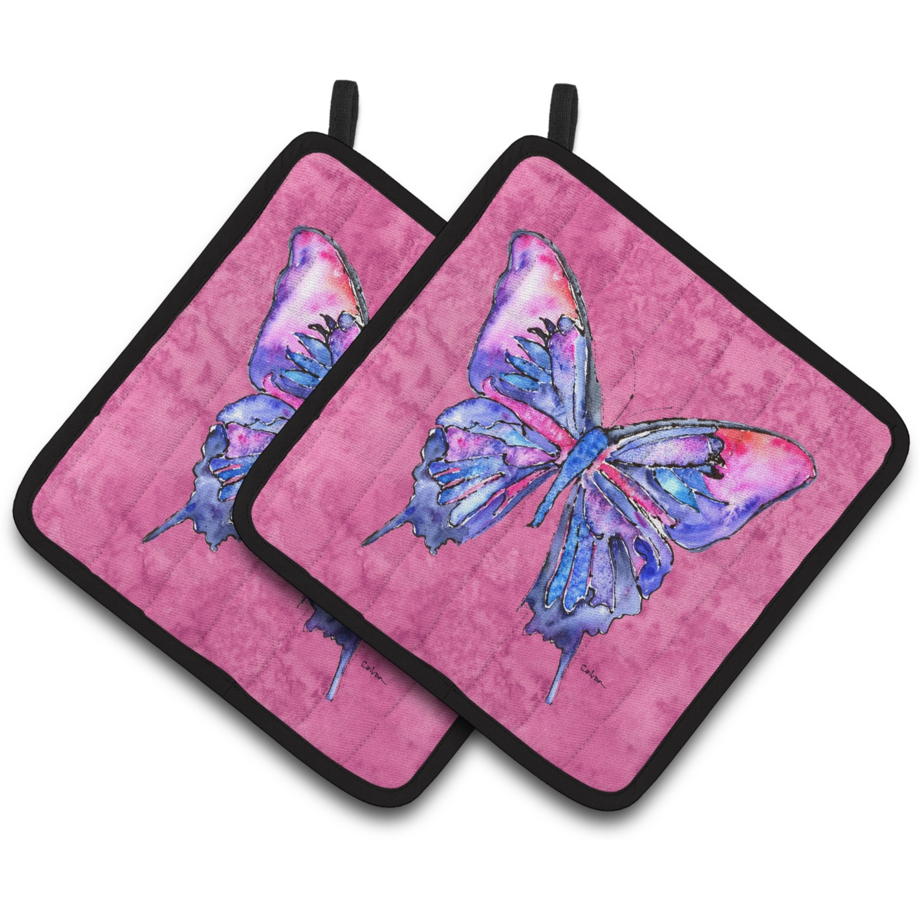 &quotCaroline's Treasures Butterfly On Pink Pair of Pot Holders 8859PTHD, 7.5HX7.5W, Multicolor"