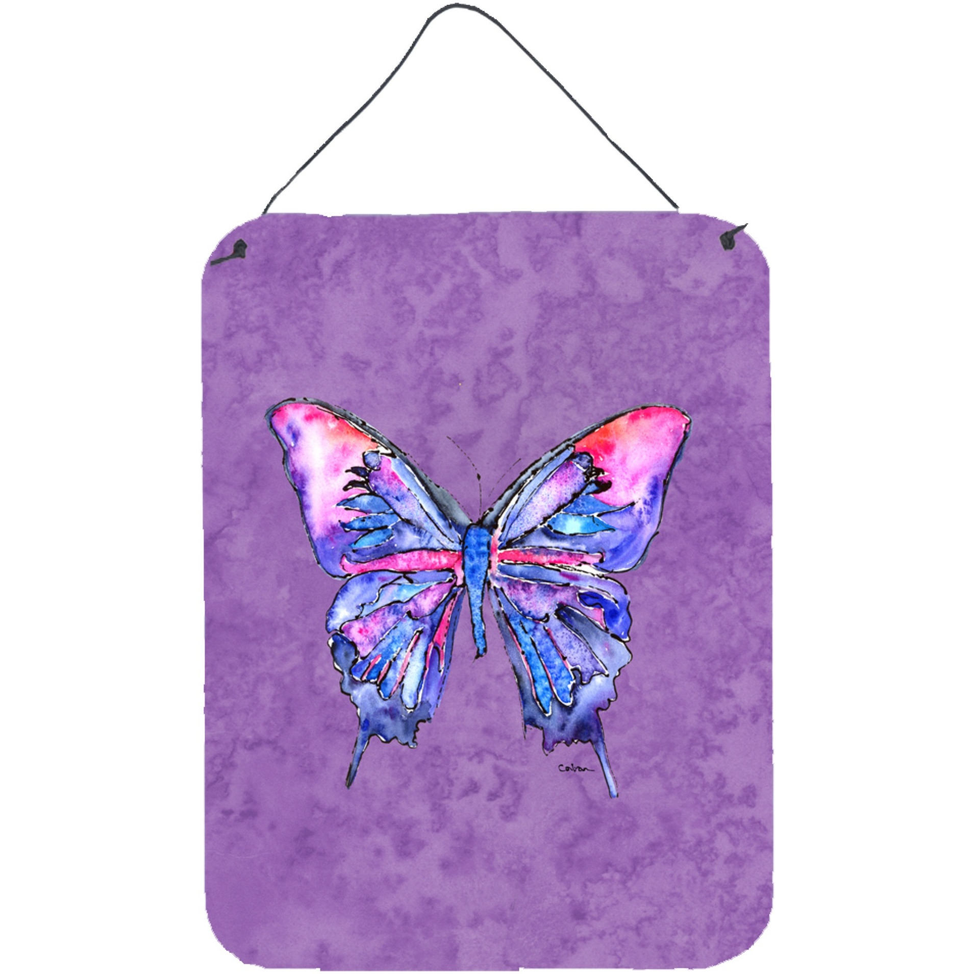 &quotCaroline's Treasures Butterfly on Purple Aluminium Metal Wall or Door Hanging Prints, 16"" x 12"", Multicolor"