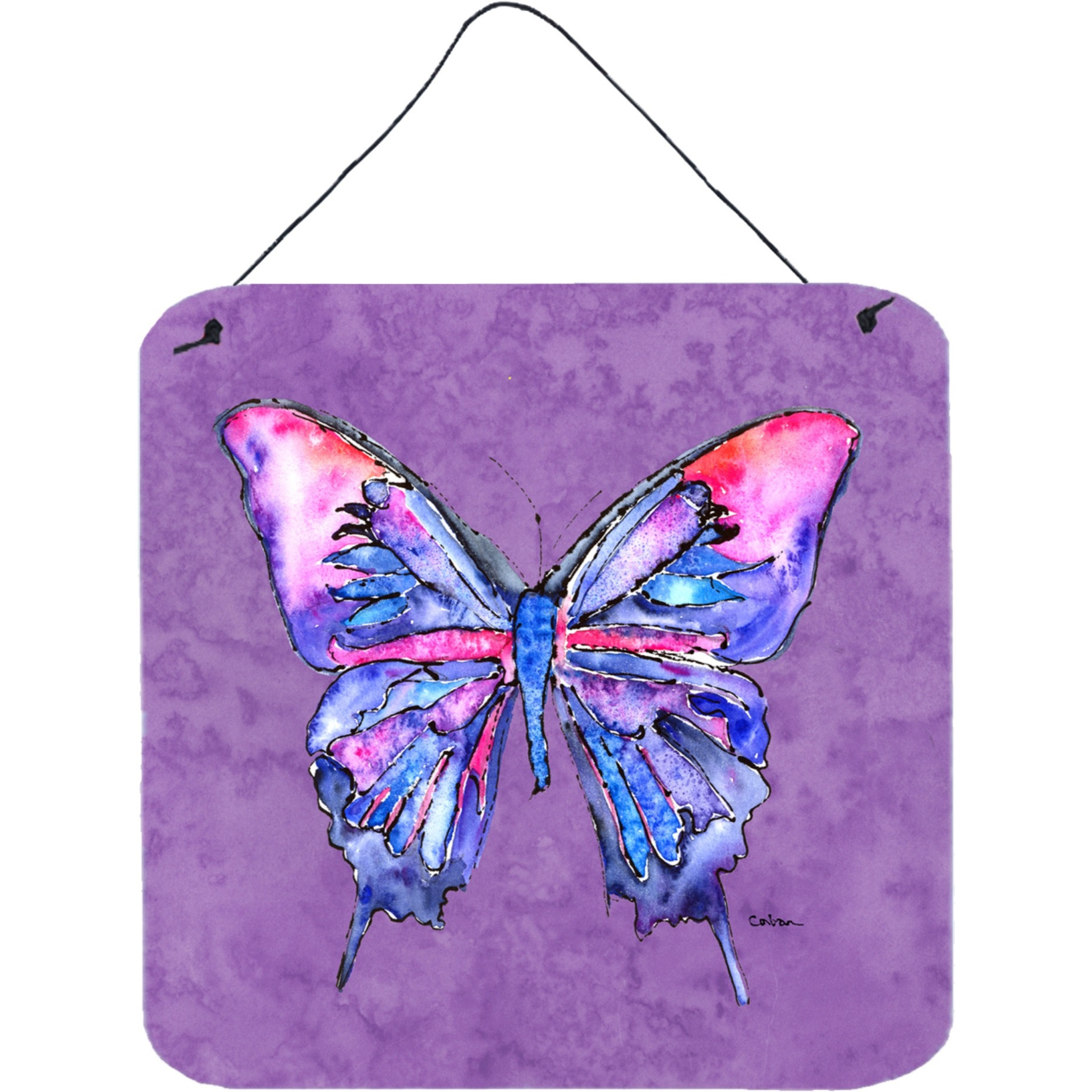 &quotCaroline's Treasures Butterfly on Purple Aluminum Metal Wall or Door Hanging Prints, 6 x 6"", Multicolor"