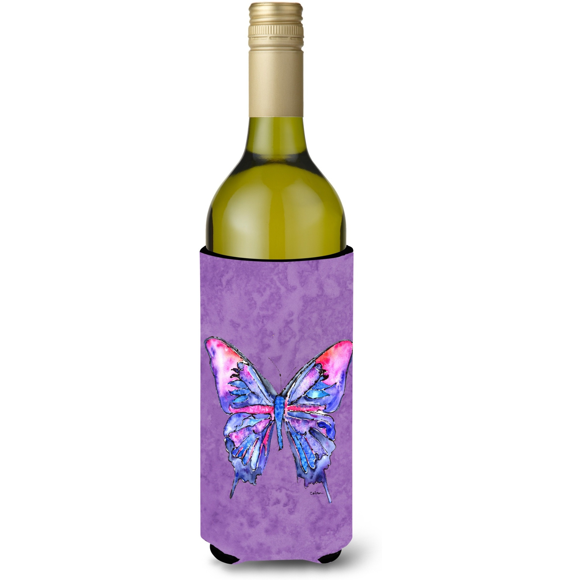 Butterfly on Purple Wine Bottle Beverage Insulator Beverage Insulator Hugger
