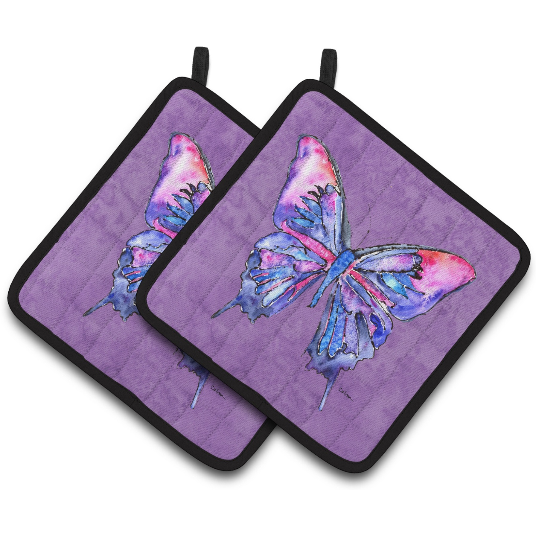 &quotCaroline's Treasures Butterfly On Purple Pair of Pot Holders 8860PTHD, 7.5HX7.5W, Multicolor"