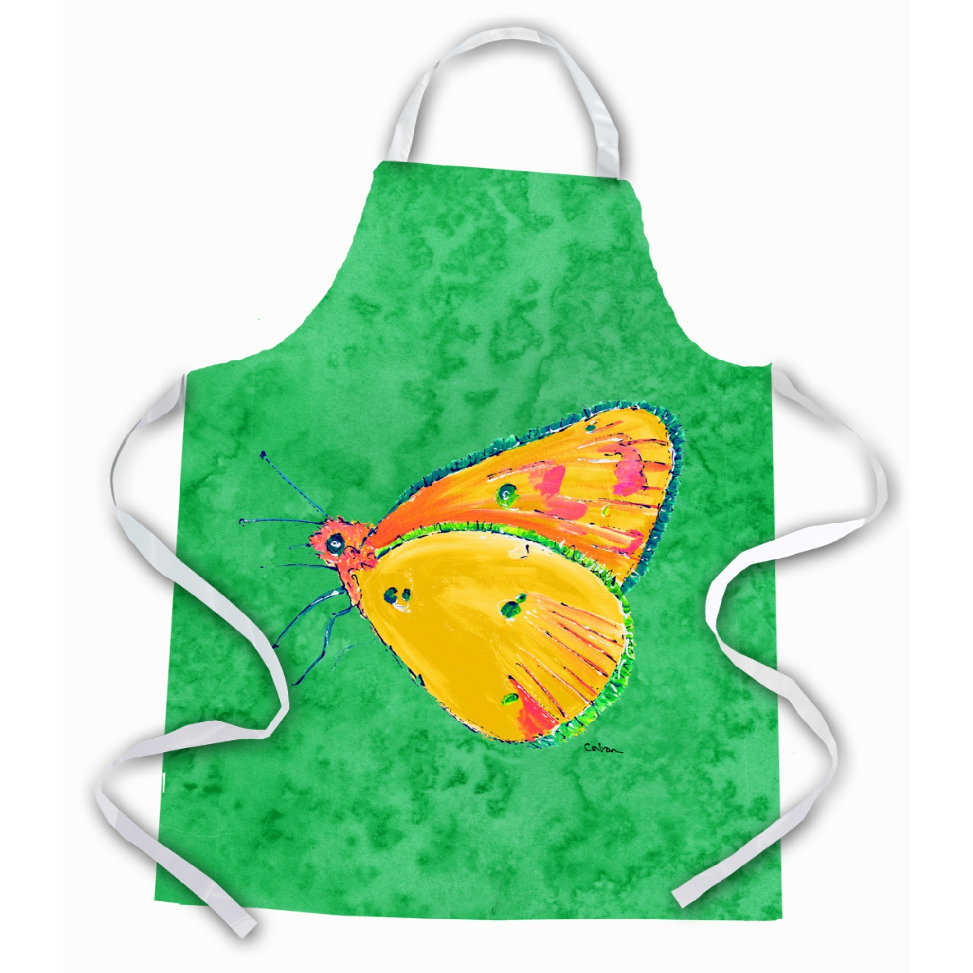 &quotCaroline's Treasures 8861APRON Butterfly Orange on Green Apron, Large, Multicolor"