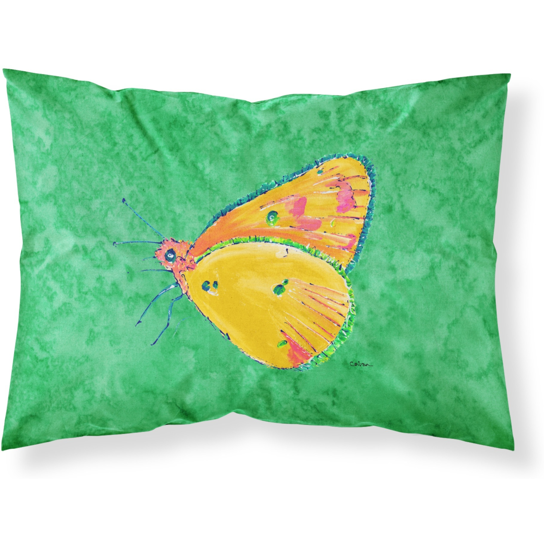 &quotCaroline's Treasures 8861PILLOWCASE Butterfly Orange On Green Moisture Wicking Fabric Standard Pillowcase, Large, Multicolor"