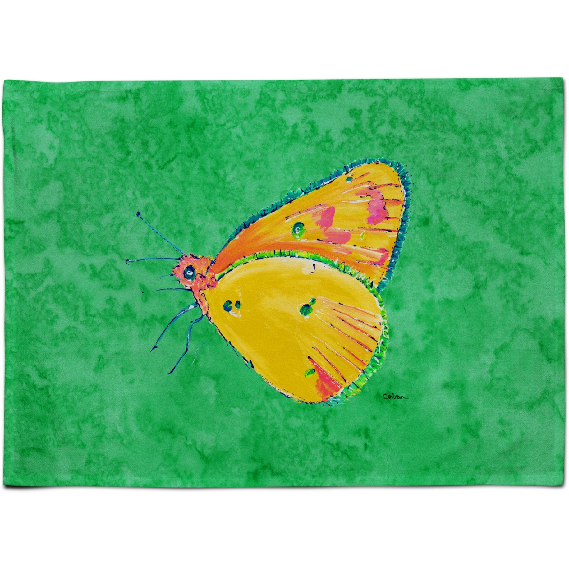 &quotCaroline's Treasures 8861PLMT Butterfly Orange On Green Fabric Placemat, Multicolor"