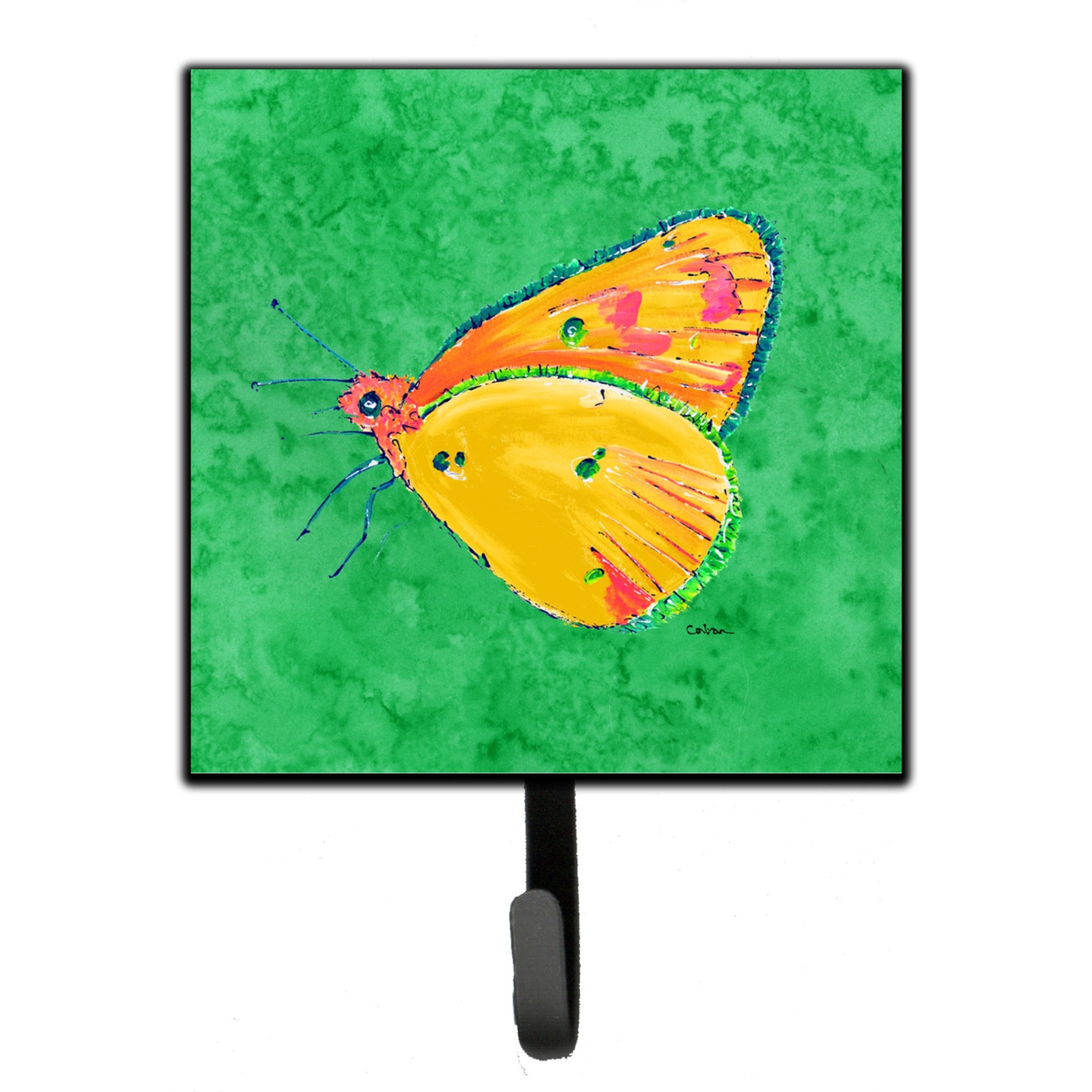 &quotCaroline's Treasures 8861SH4 Butterfly Orange On Green Leash or Key Holder, Small, Multicolor"