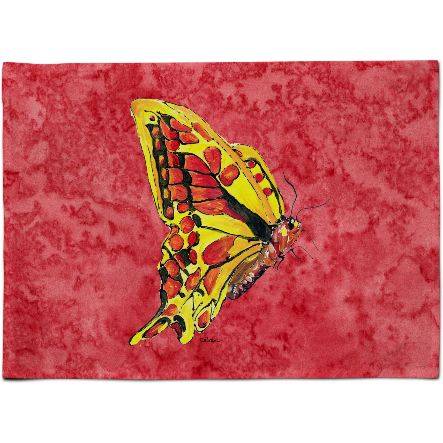 &quotCaroline's Treasures 8862PLMT Butterfly On Red Fabric Placemat, Multicolor"