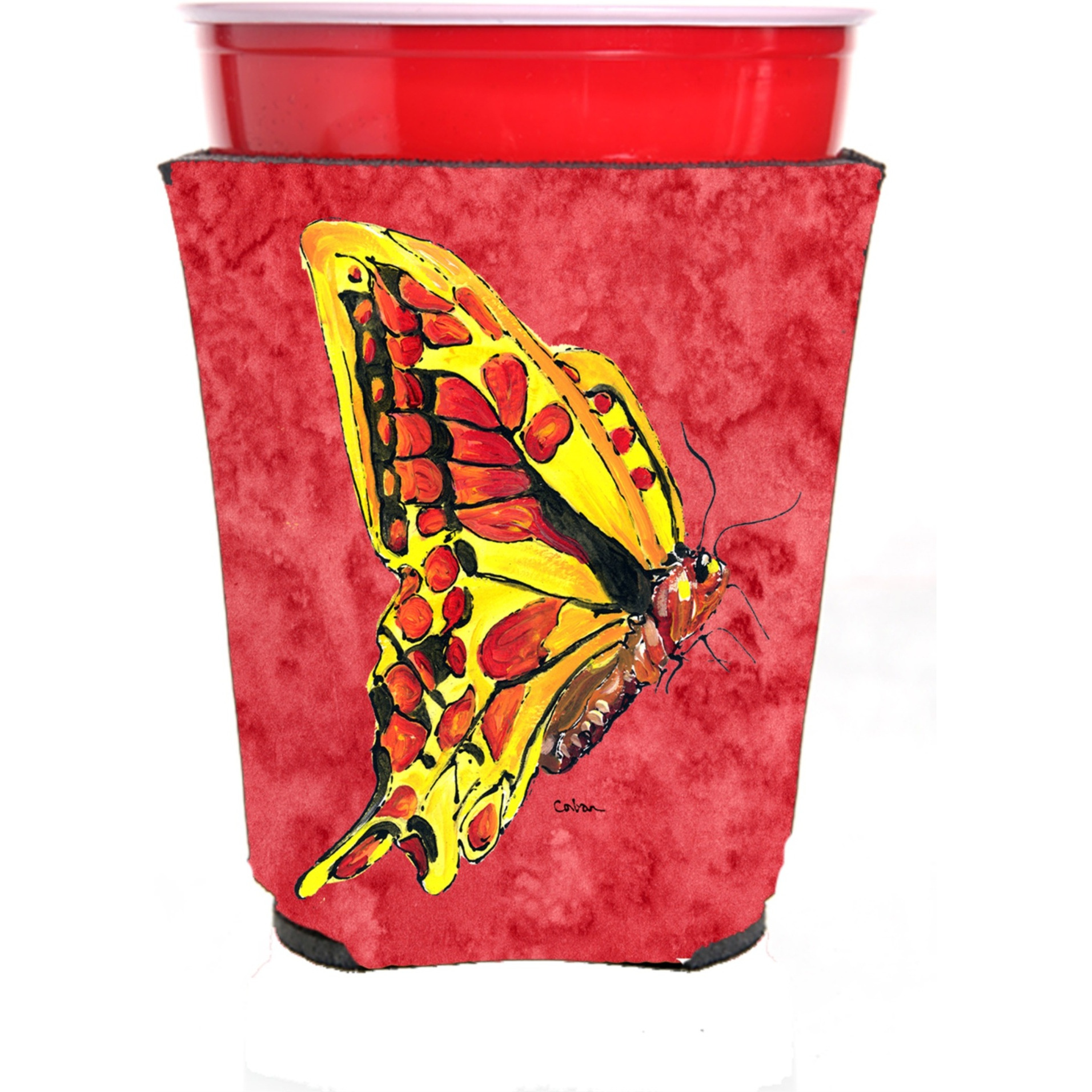 Butterfly on Red Red Solo Cup Beverage Insulator Hugger