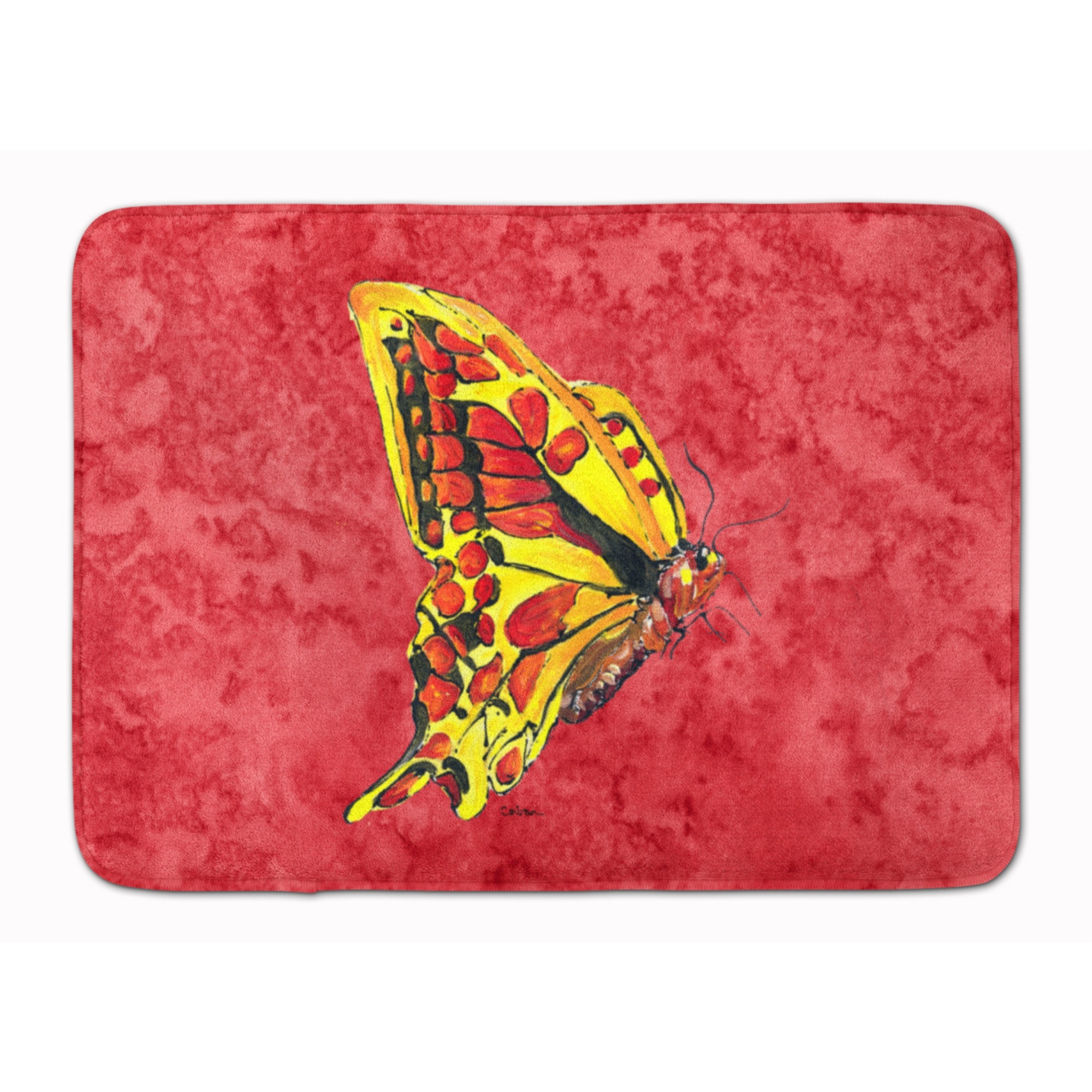 &quotCaroline's Treasures Butterfly on Red Floor Mat, 19"" x 27"", Multicolor"