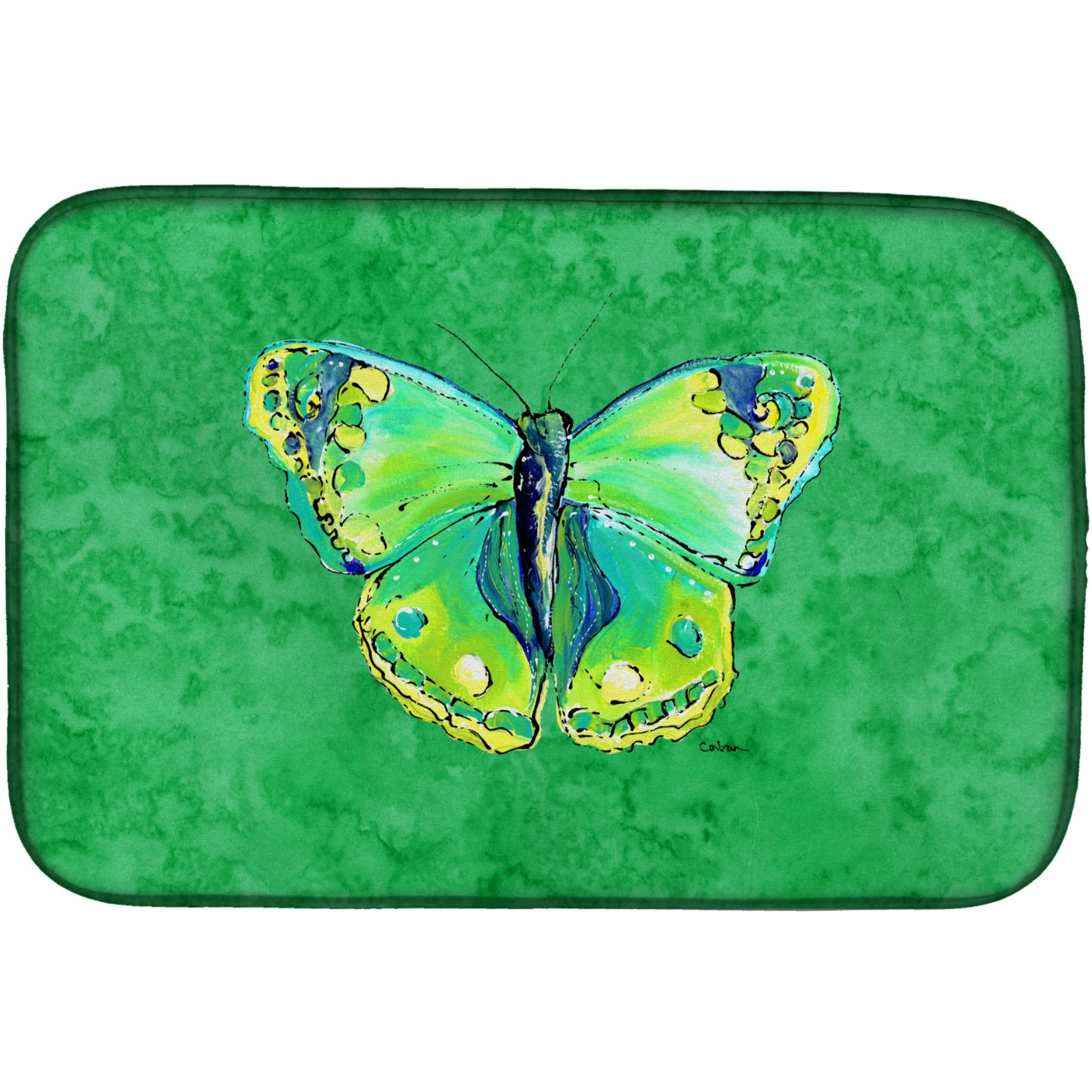 &quotCaroline's Treasures Butterfly Green Dish Drying Mat, 14"" x 21"", Multicolor"