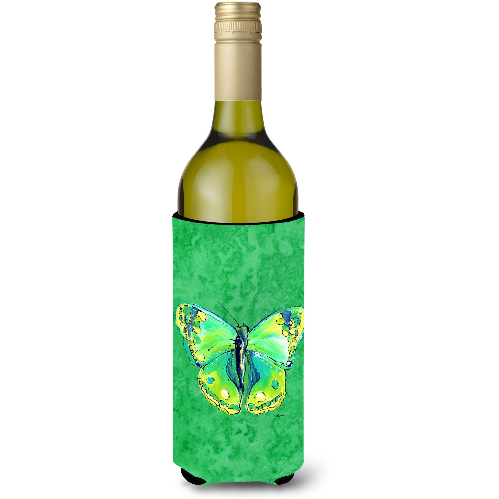 Butterfly Green on Green Wine Bottle Beverage Insulator Beverage Insulator Hugger