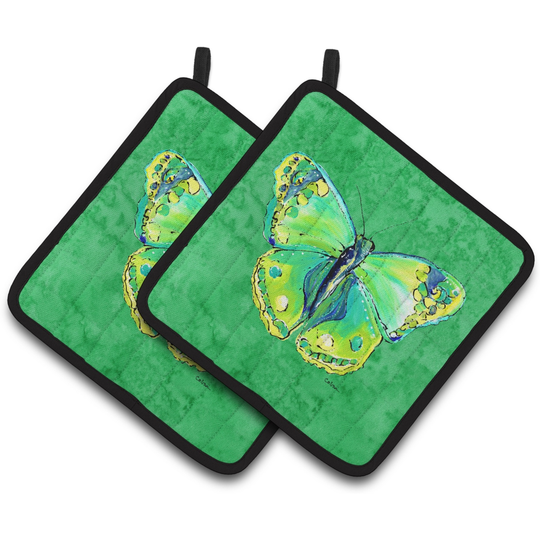 &quotCaroline's Treasures Butterfly green On green Pair of Pot Holders 8863PTHD, 7.5HX7.5W, Multicolor"