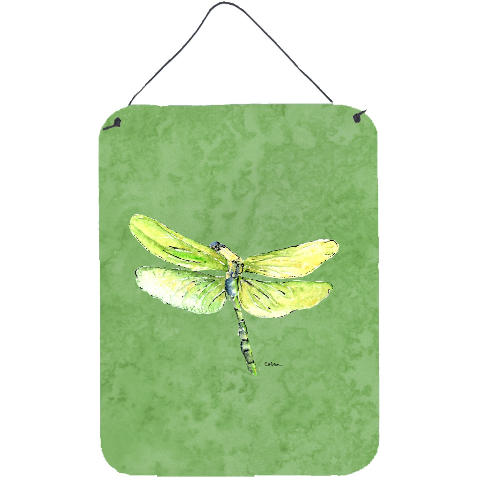 &quotCaroline's Treasures Dragonfly on Avacado Aluminium Metal Wall or Door Hanging Prints, 16"" x 12"", Multicolor"