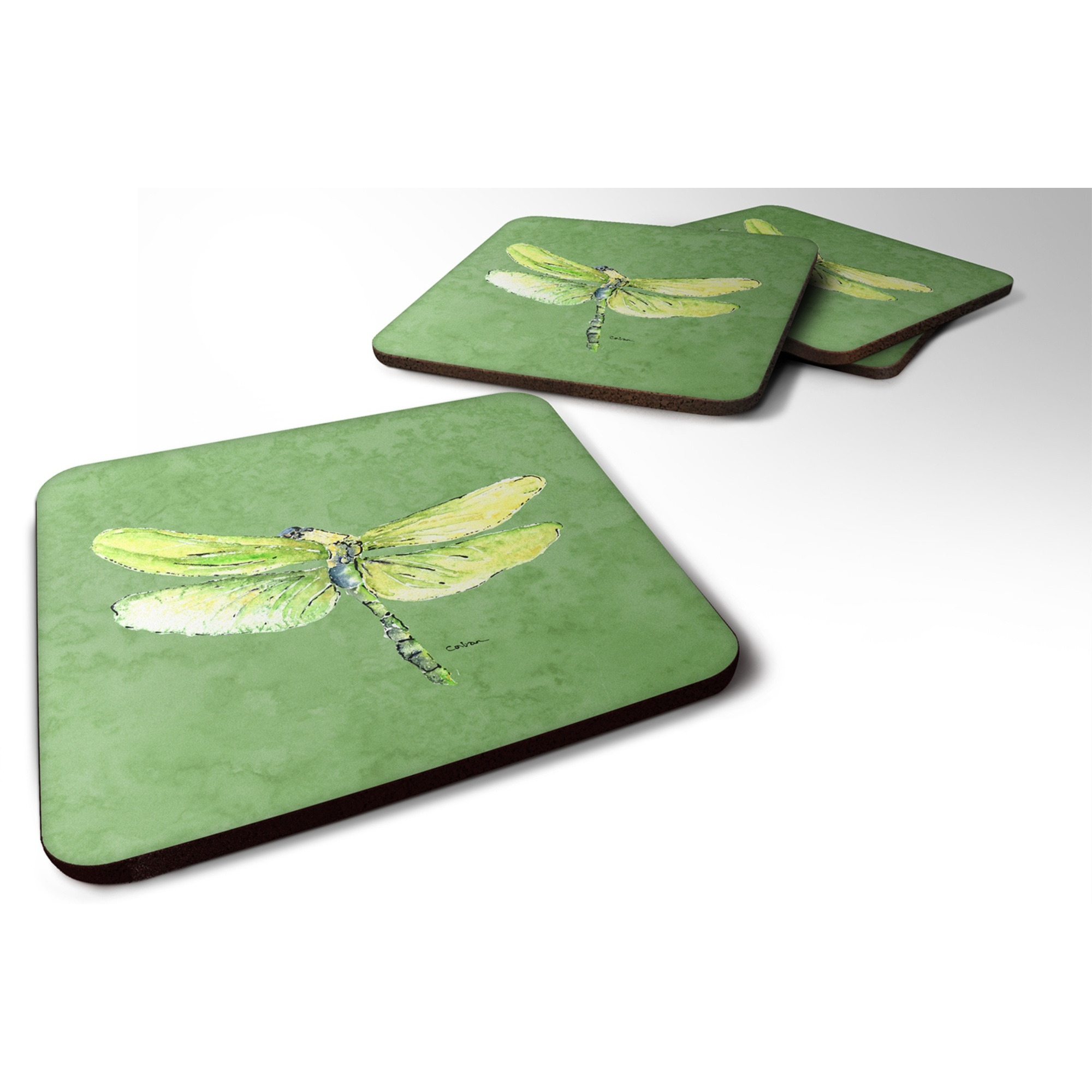 &quotCaroline's Treasures 8864FC Dragonfly on Avacado Foam Coasters (Set of 4), 3.5"" H x 3.5"" W, Multicolor"