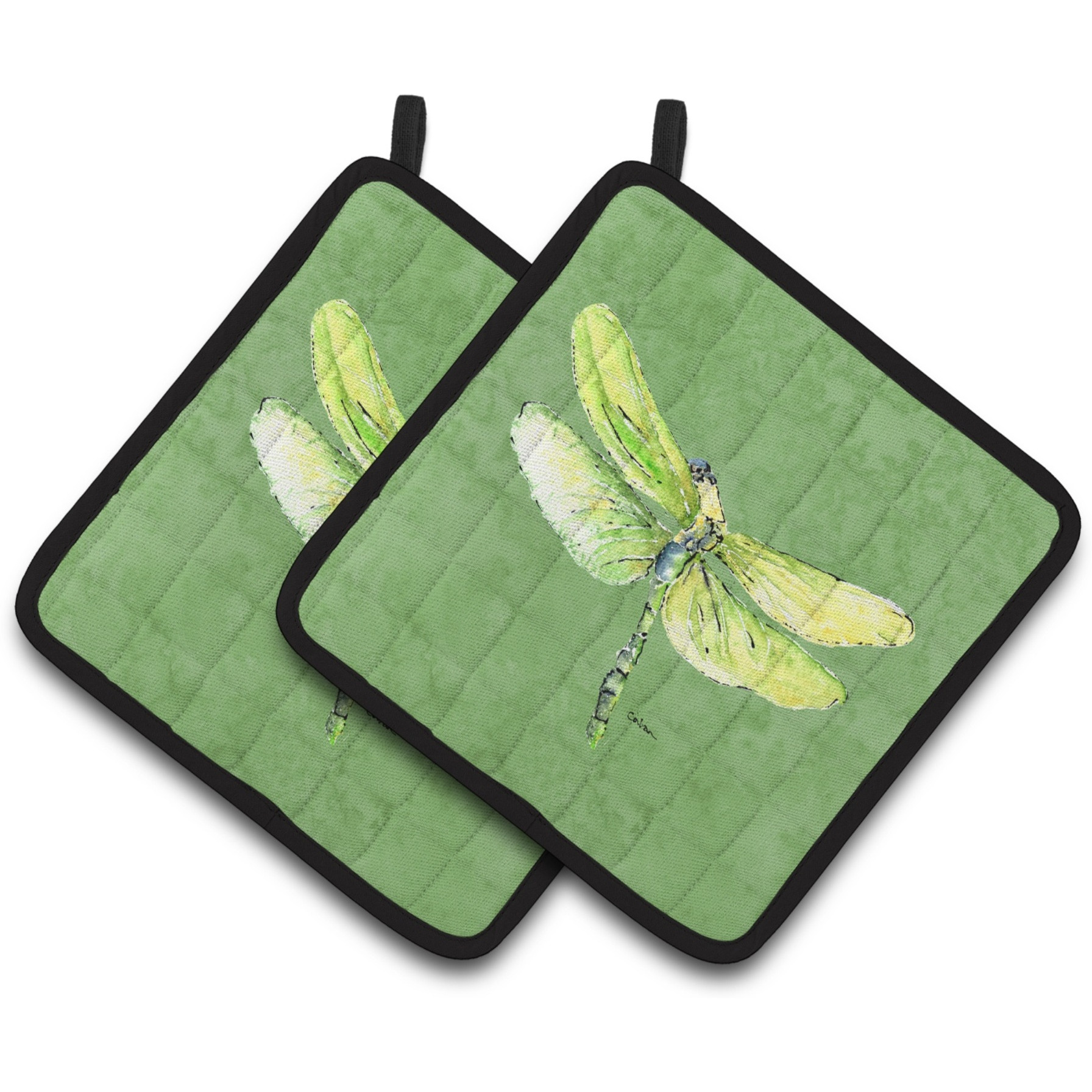&quotCaroline's Treasures Dragonfly On Avacado Pair of Pot Holders 8864PTHD, 7.5HX7.5W, Multicolor"