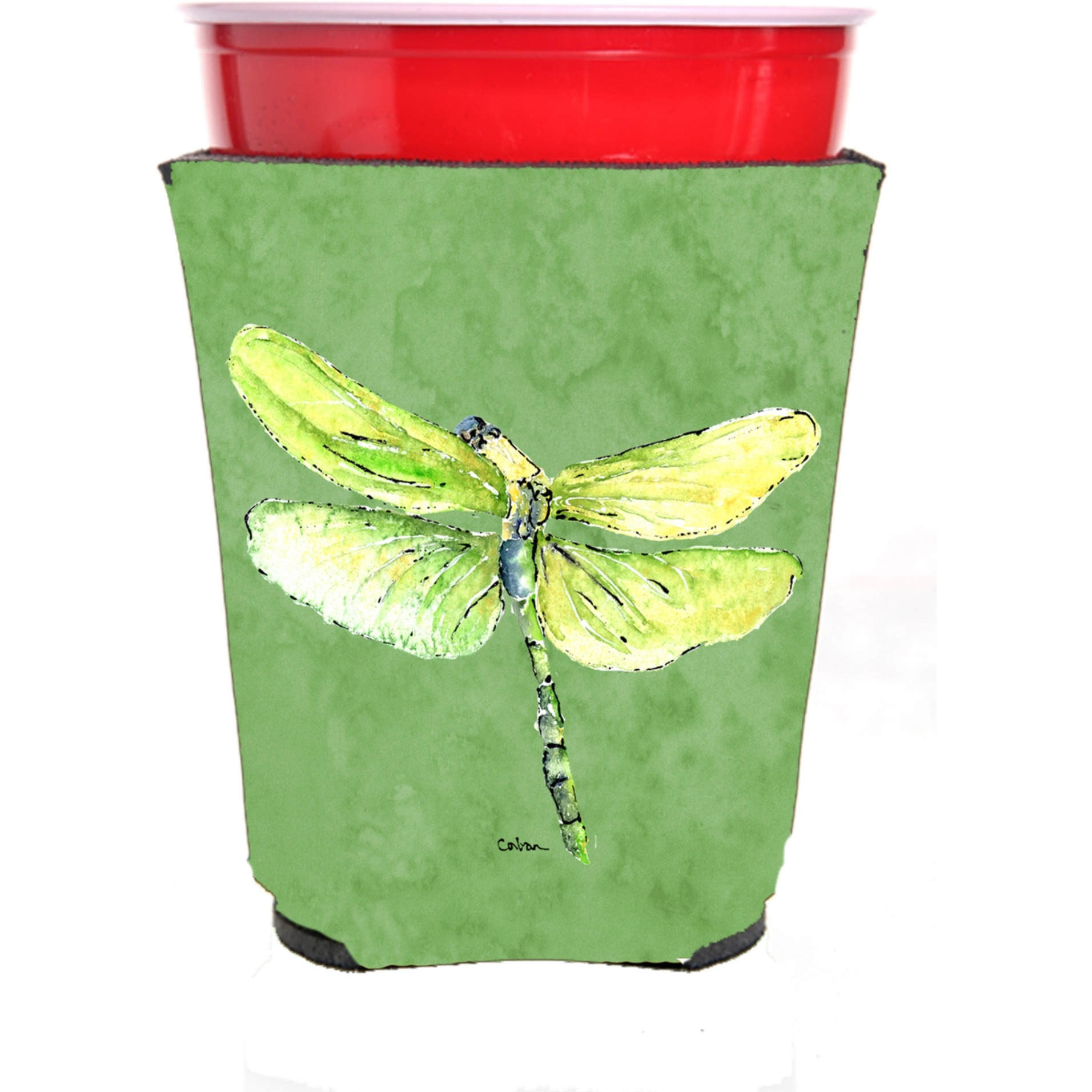 Dragonfly on Avacado Solo Cup Beverage Insulator Hugger