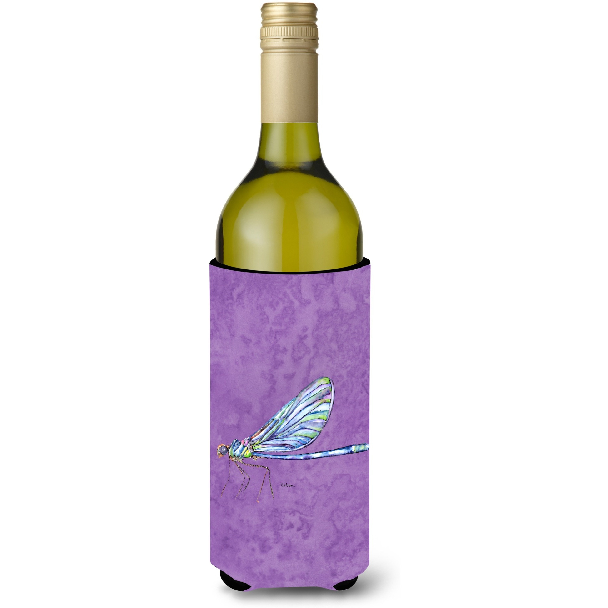 Dragonfly on Purple Wine Bottle Beverage Insulator Beverage Insulator Hugger