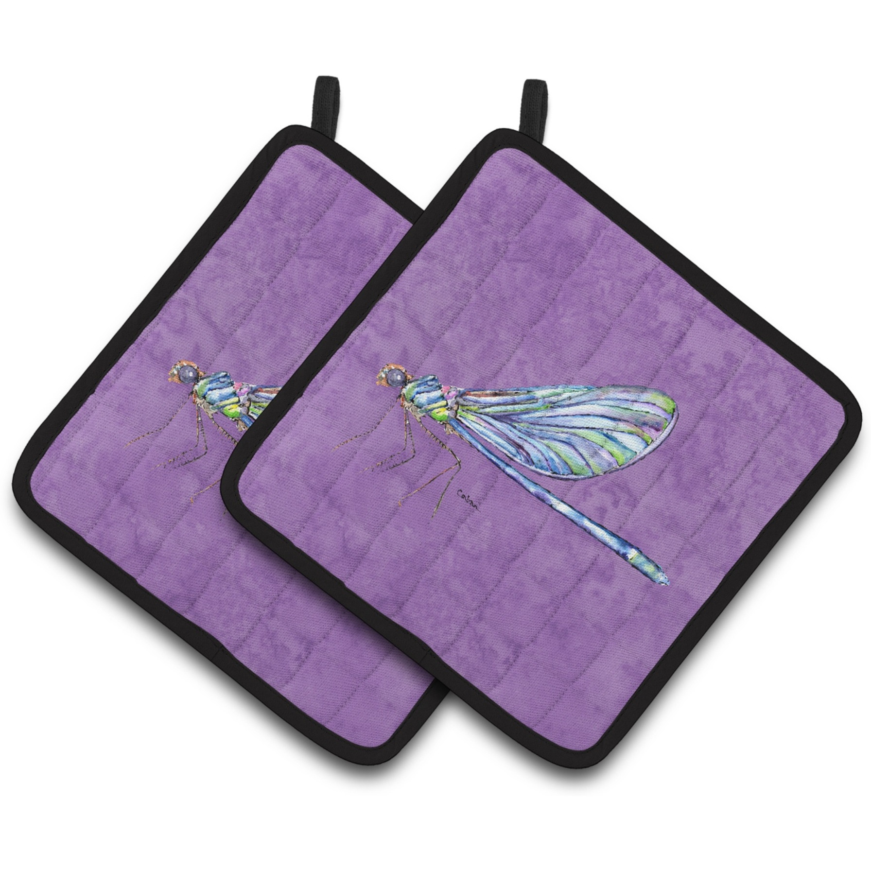 &quotCaroline's Treasures Dragonfly On Purple Pair of Pot Holders 8865PTHD, 7.5HX7.5W, Multicolor"