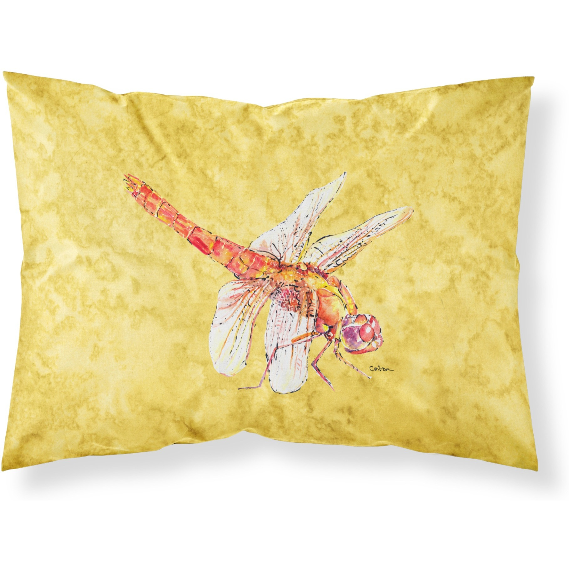 &quotCaroline's Treasures 8866PILLOWCASE Dragonfly On Yellow Moisture Wicking Fabric Standard Pillowcase, Large, Multicolor"