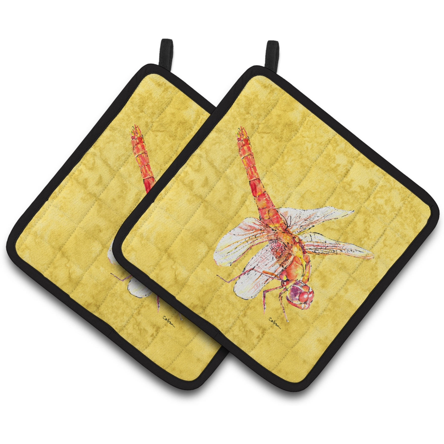 &quotCaroline's Treasures Dragonfly On Yellow Pair of Pot Holders 8866PTHD, 7.5HX7.5W, Multicolor"