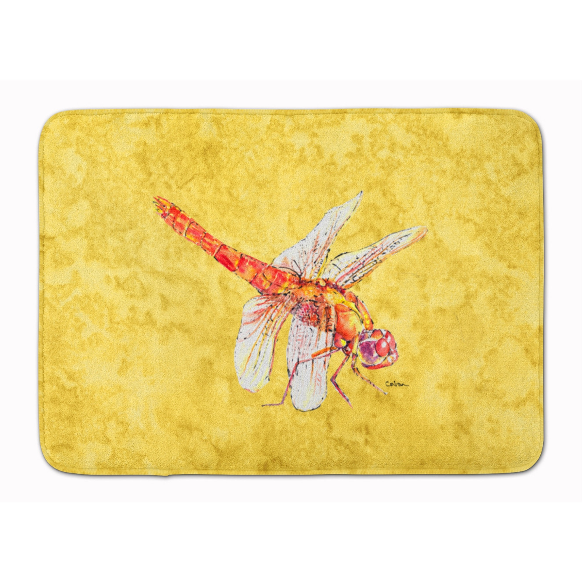 &quotCaroline's Treasures Dragonfly on Yellow Floor Mat, 19"" x 27"", Multicolor"