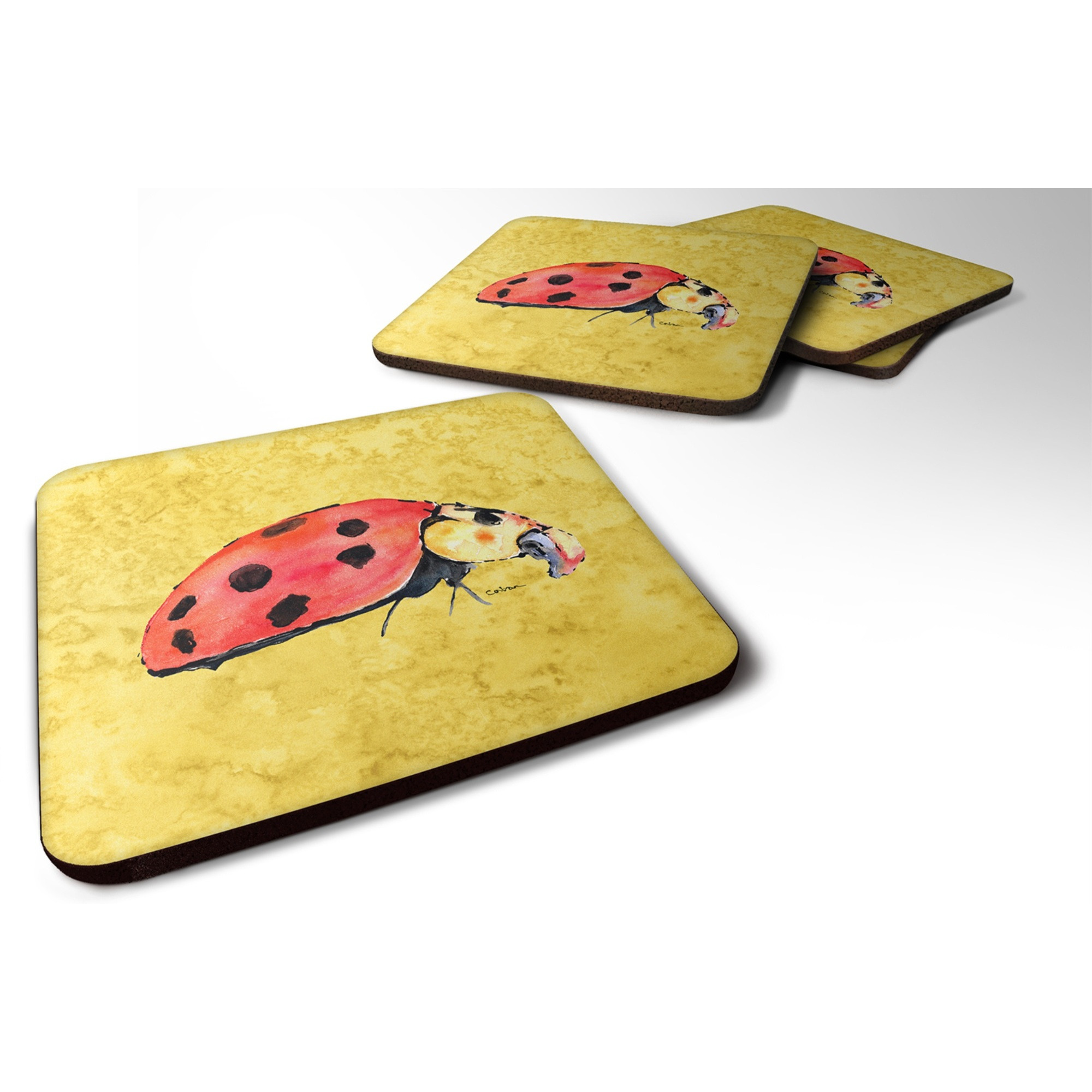&quotCaroline's Treasures 8867FC Lady Bug on Yellow Foam Coasters (Set of 4), 3.5"" H x 3.5"" W, Multicolor"