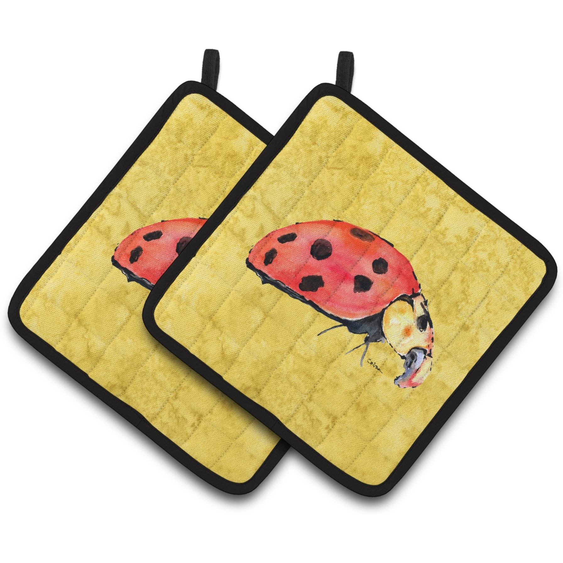 &quotCaroline's Treasures Lady bug on Yellow Pair of Pot Holders 8867PTHD, 7.5HX7.5W, Multicolor"
