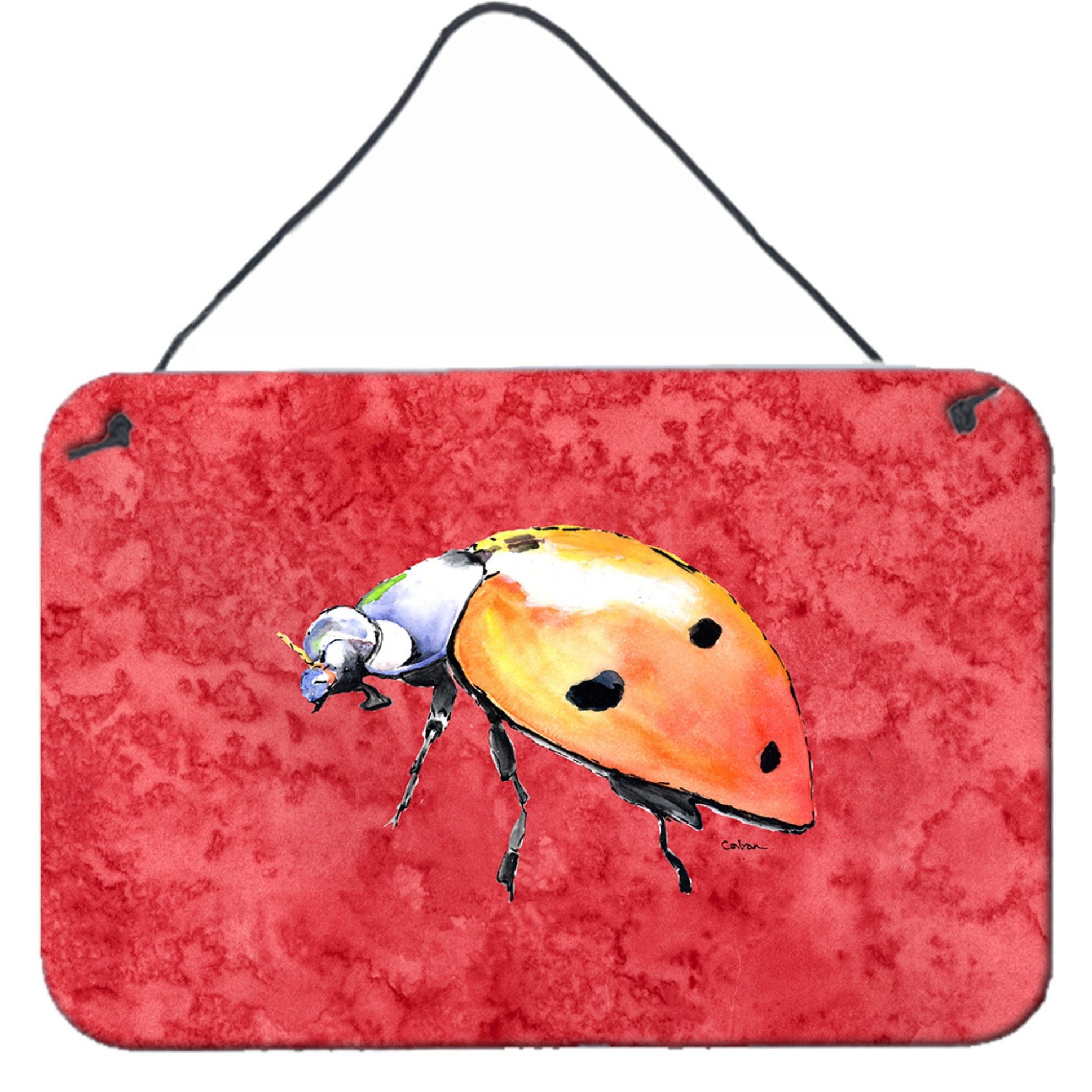 &quotCaroline's Treasures 8868DS812 Lady Bug on Red Aluminum Metal Wall or Door Hanging Prints, 8 x 12"", Multicolor"