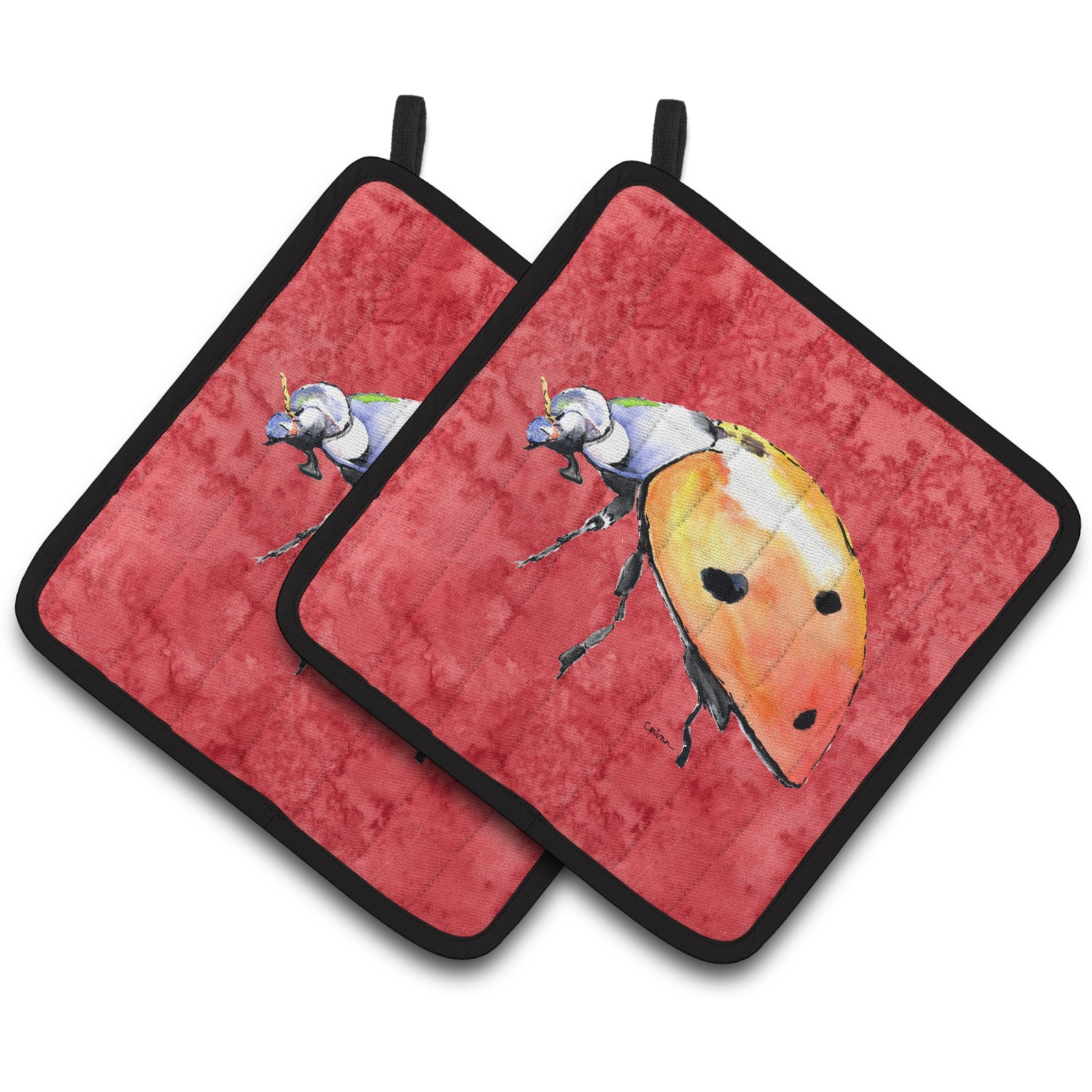 &quotCaroline's Treasures Lady bug on Red Pair of Pot Holders 8868PTHD, 7.5HX7.5W, Multicolor"