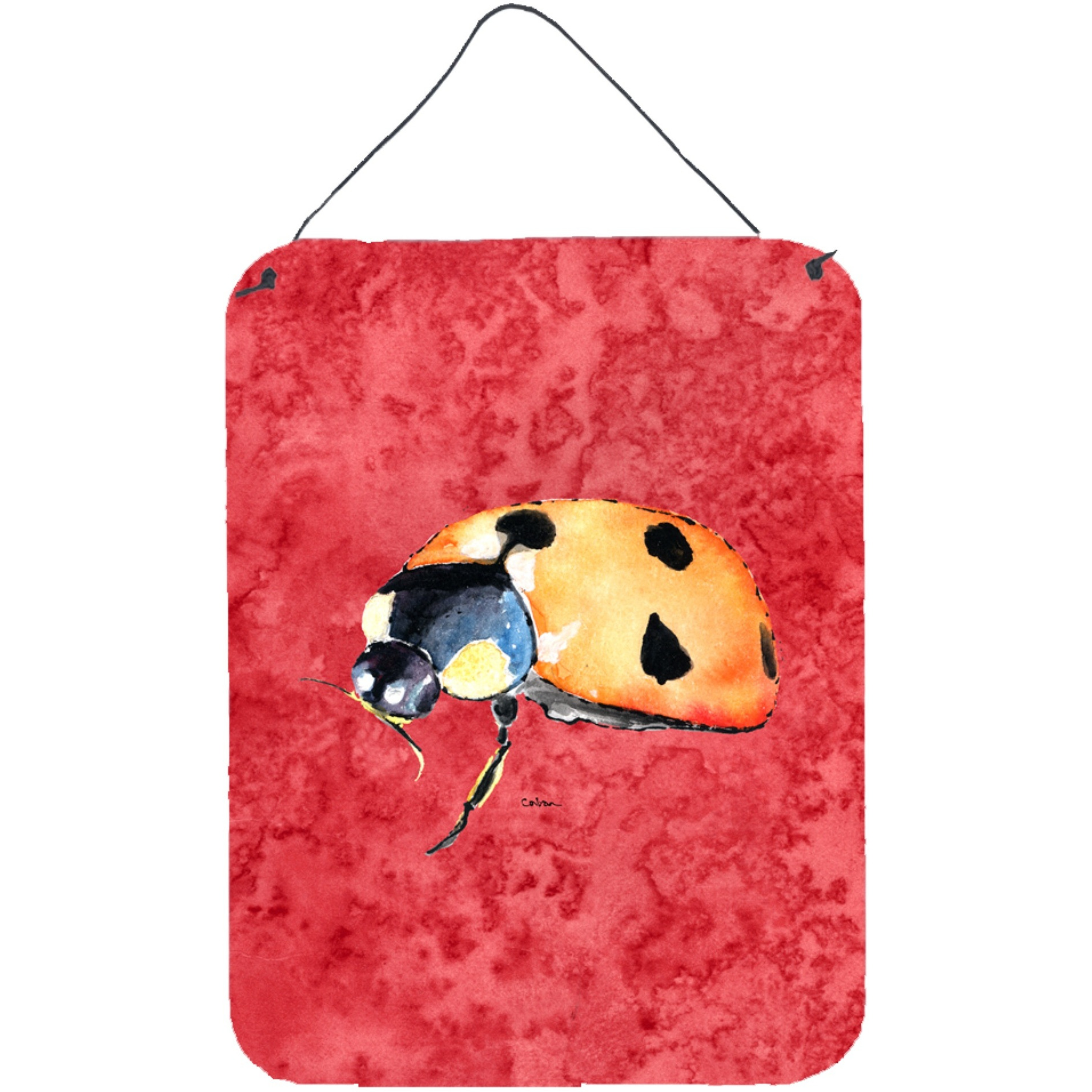 &quotCaroline's Treasures 8869DS1216 Lady Bug on Red Aluminium Metal Wall or Door Hanging Prints, 16"" x 12"", Multicolor"