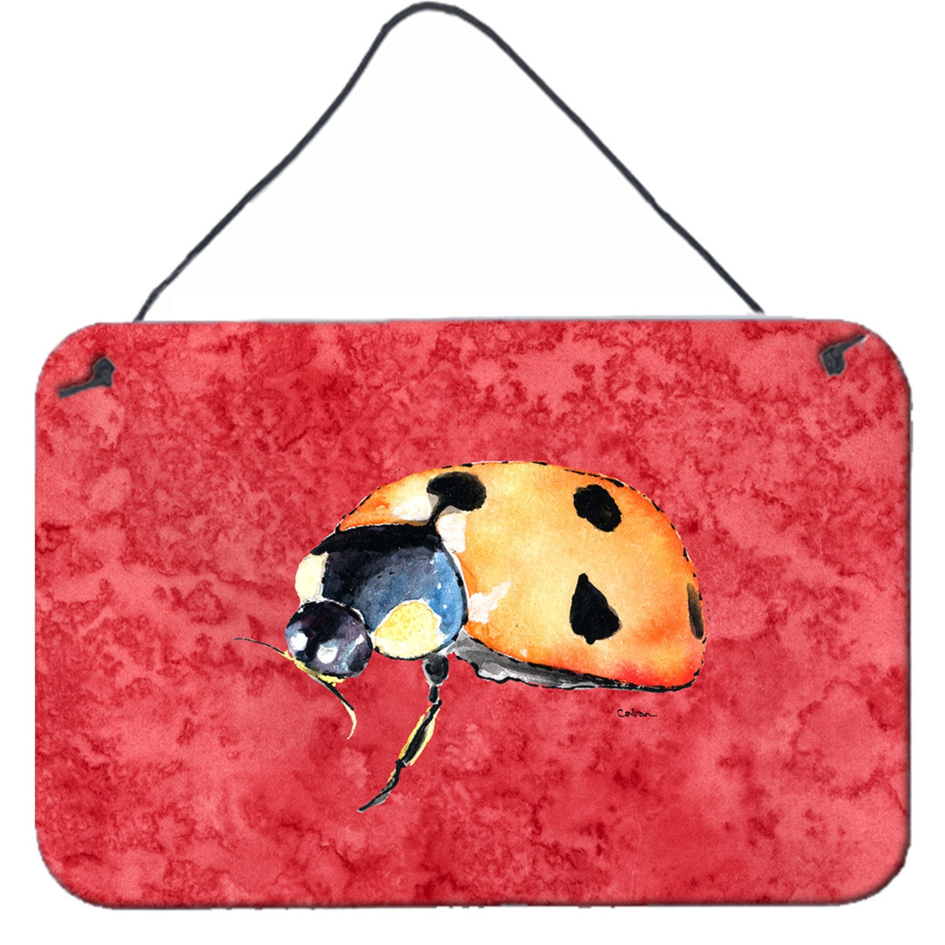 &quotCaroline's Treasures 8869DS812 Lady Bug on Red Aluminum Metal Wall or Door Hanging Prints, 8 x 12"", Multicolor"