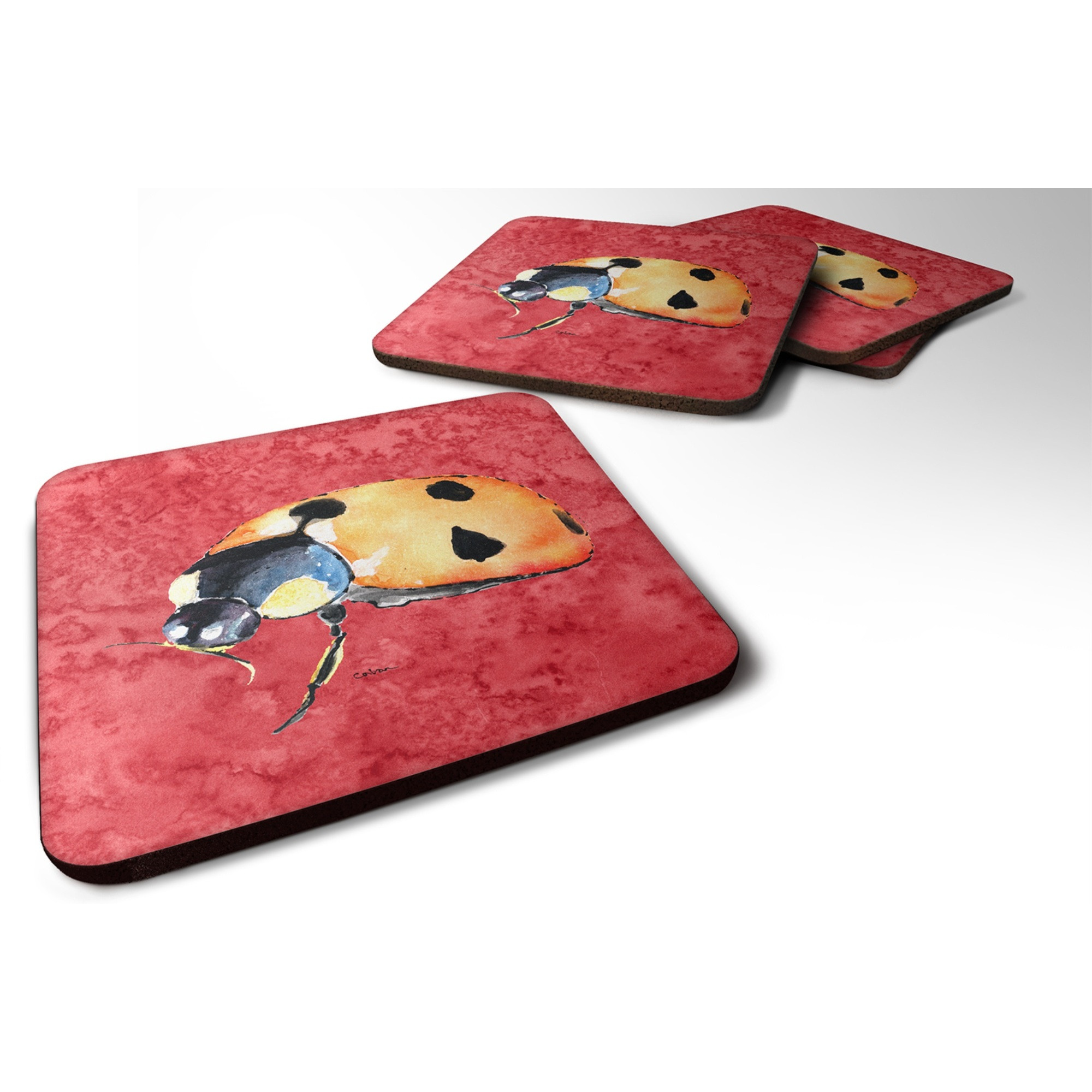 &quotCaroline's Treasures 8869FC Lady Bug on Red Foam Coasters (Set of 4), 3.5"" H x 3.5"" W, Multicolor"