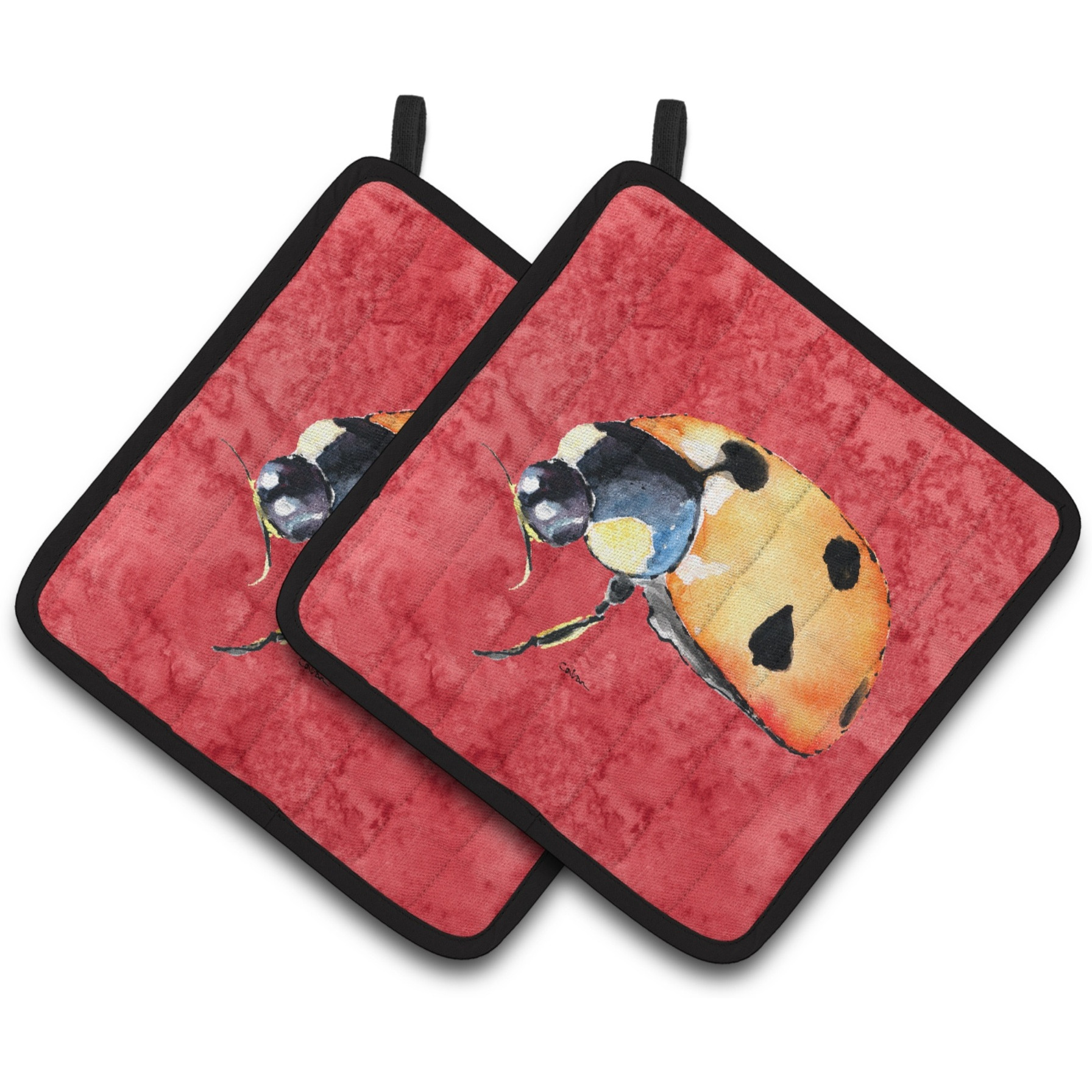 &quotCaroline's Treasures Lady bug on Red Pair of Pot Holders 8869PTHD, 7.5HX7.5W, Multicolor"