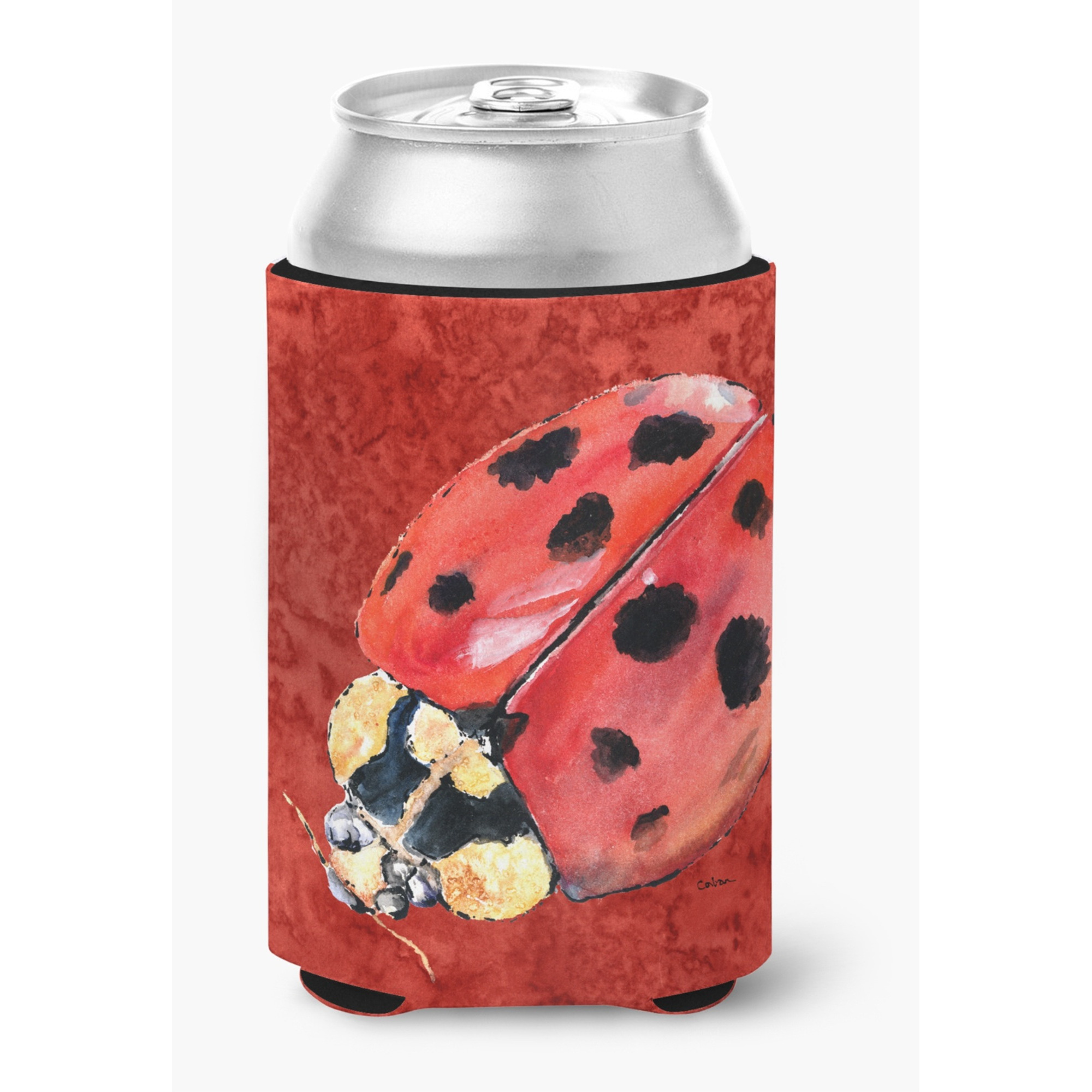 Lady Bug on Deep Red Can or Bottle Beverage Insulator Hugger