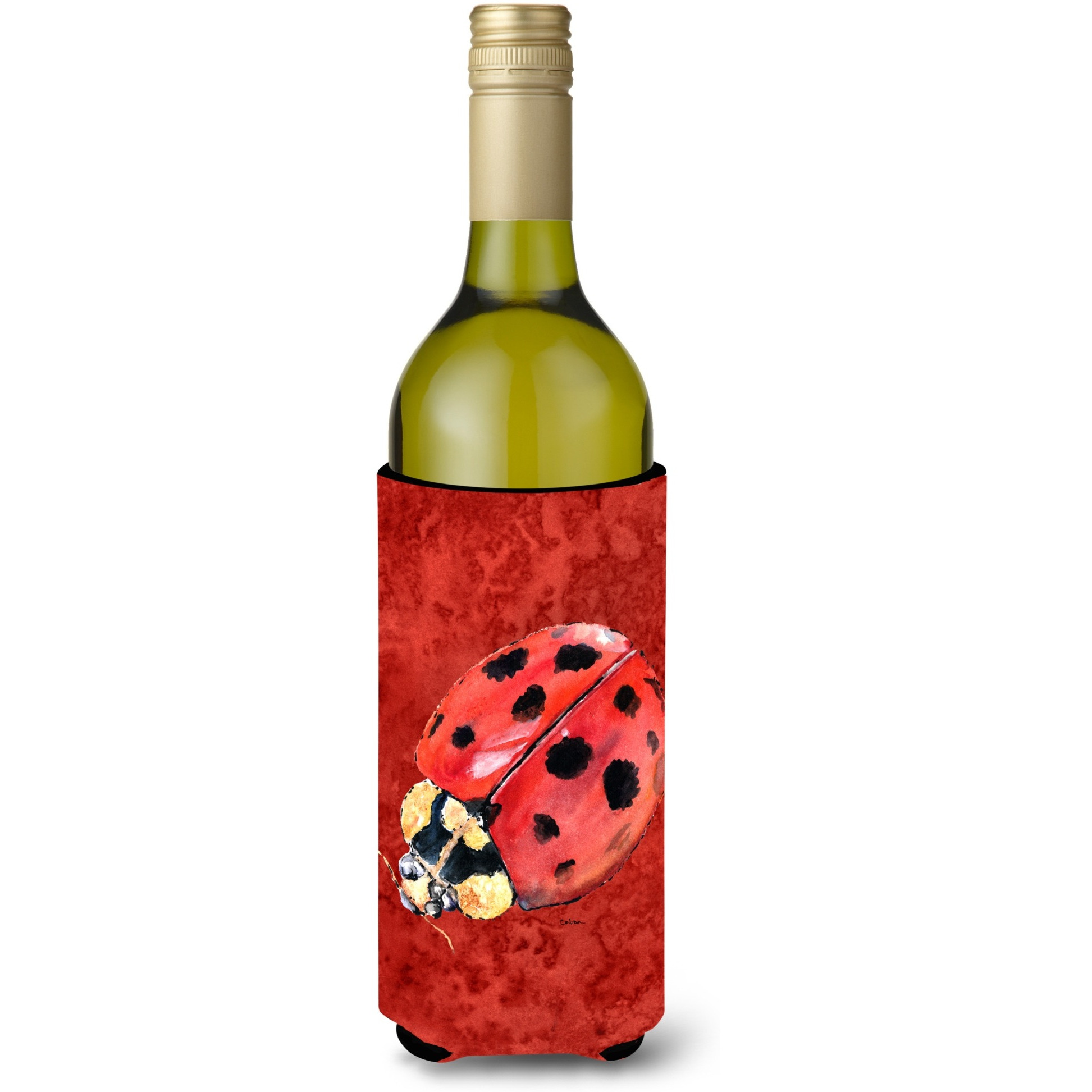Lady Bug on Deep Red Wine Bottle Beverage Insulator Beverage Insulator Hugger
